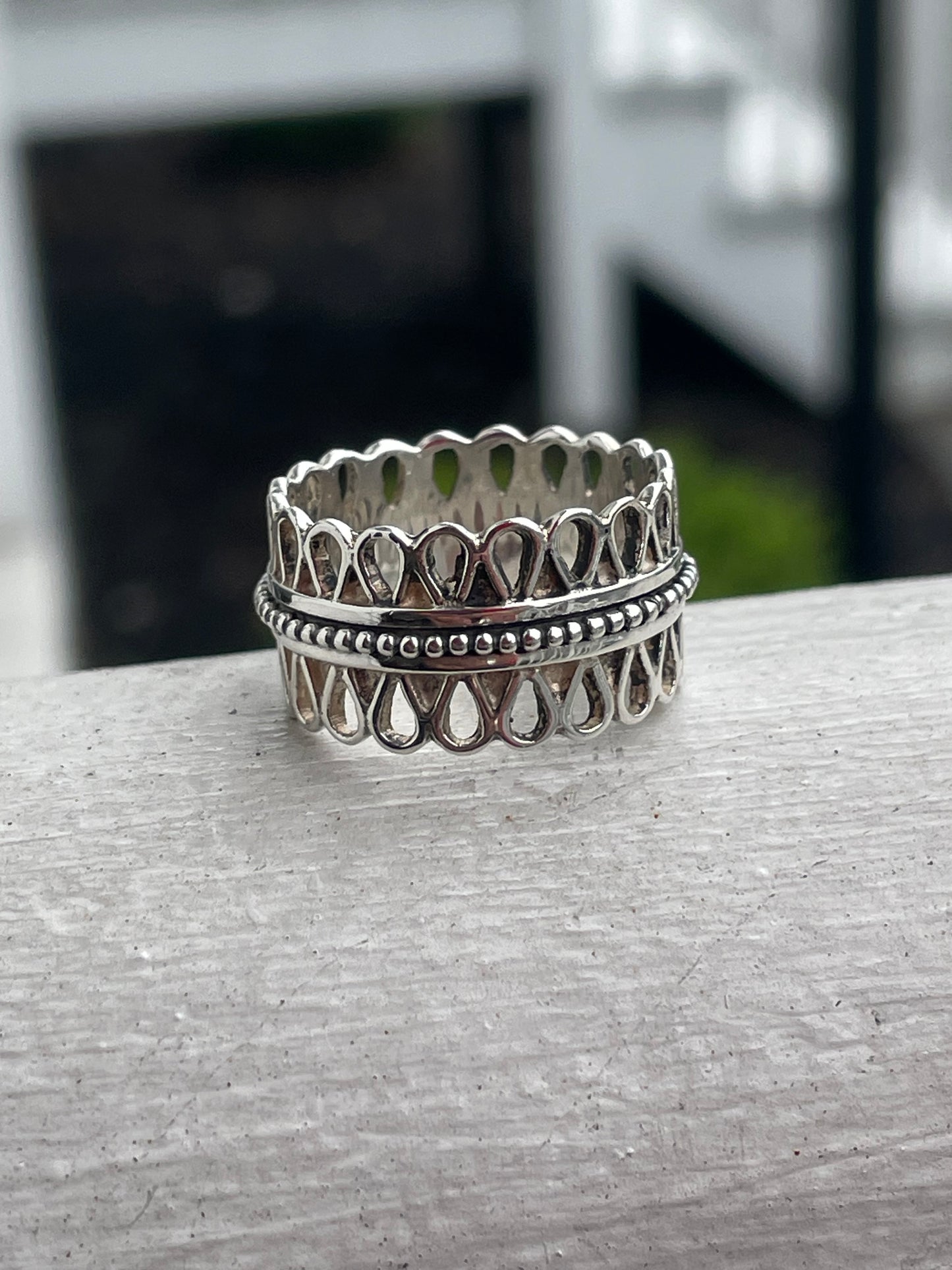 Designer Geo Art 925 Sterling Silver Beaded & Spiral Eternity Band Ring Size 8