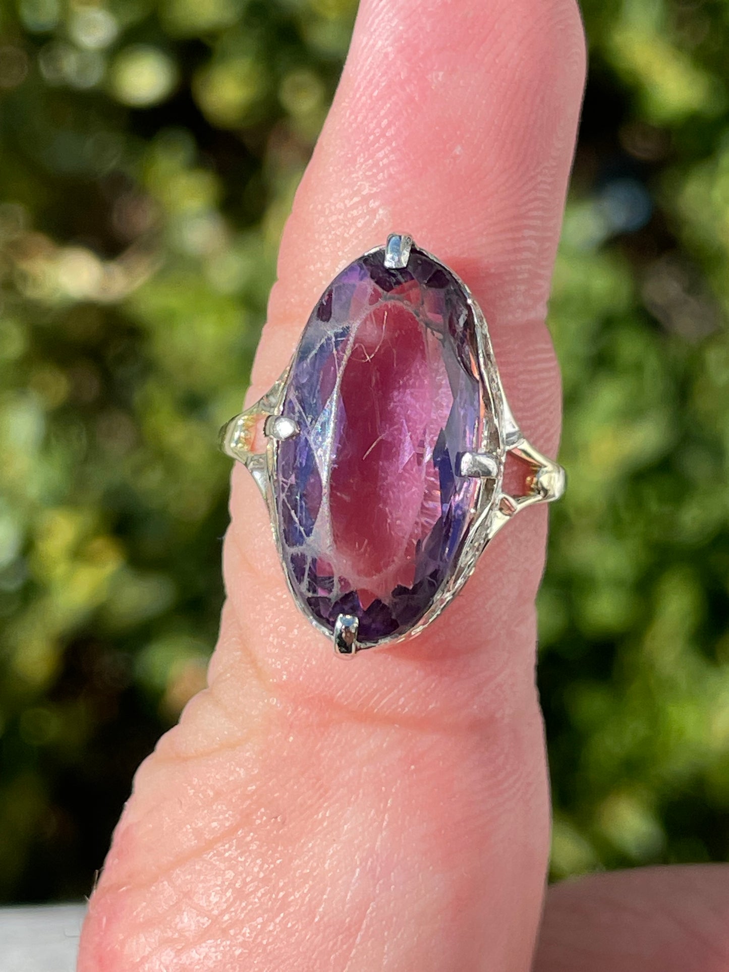 Vintage Estate 14k Gold Oval Amethyst Statement Ring Size 6.5