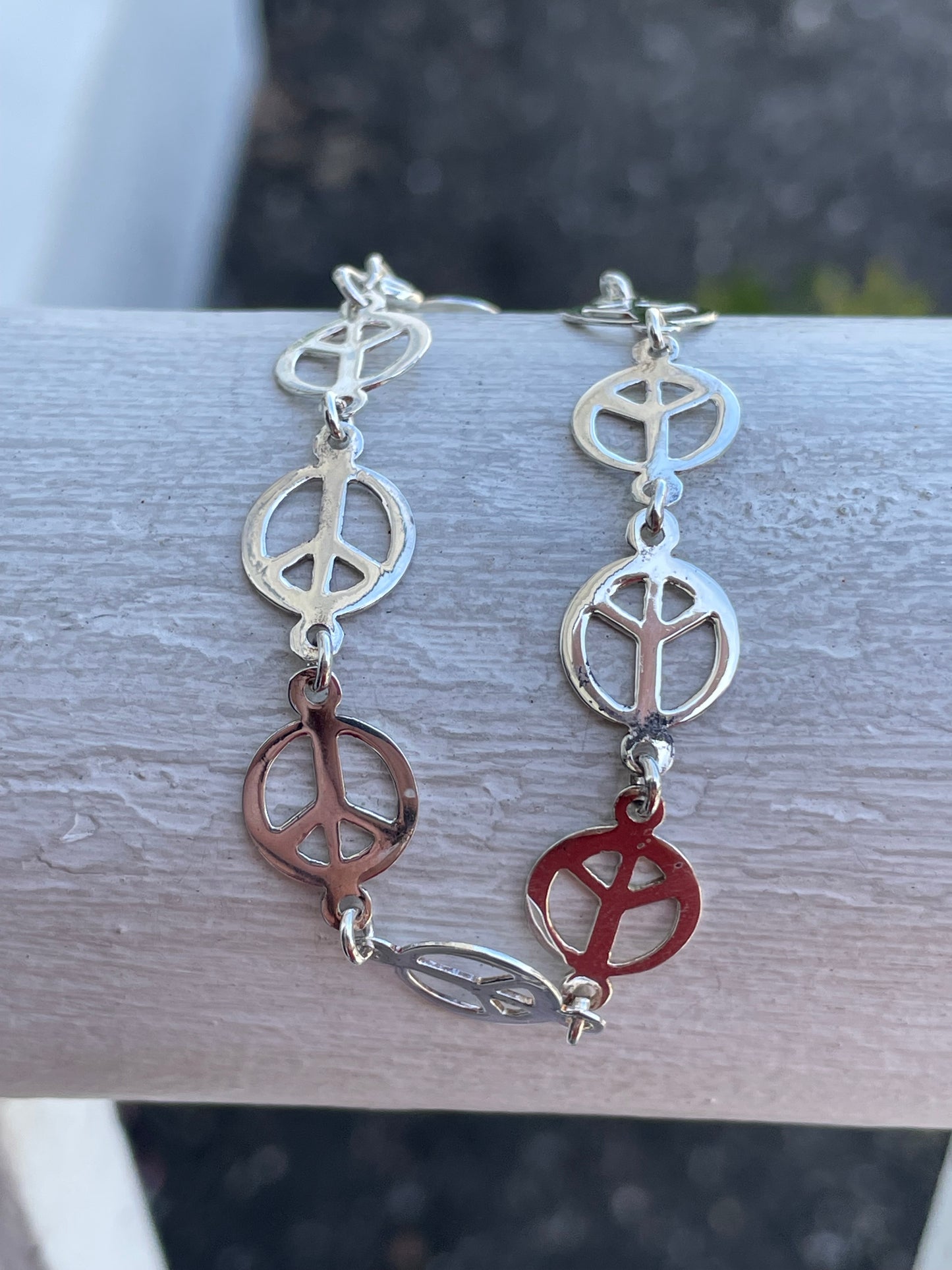 925 Sterling Silver Peace Sign Bracelet