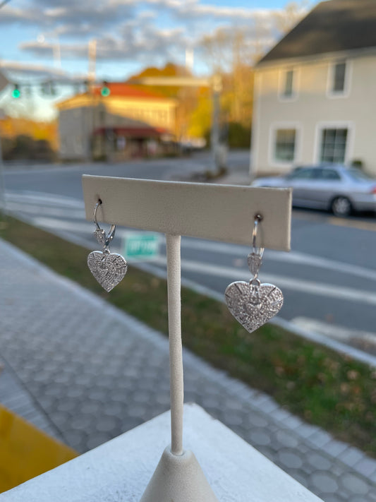 925 Sterling Silver Natural Diamond Dangle Heart Earrings