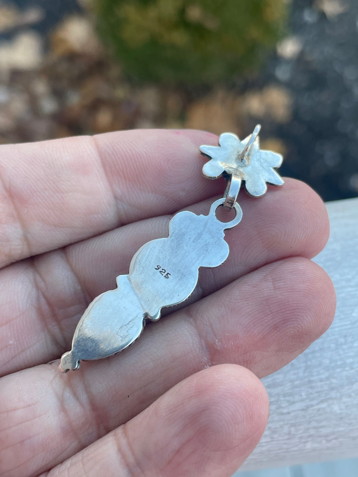 925 Sterling Silver Garnet & Amber Vertical Drop Pendant