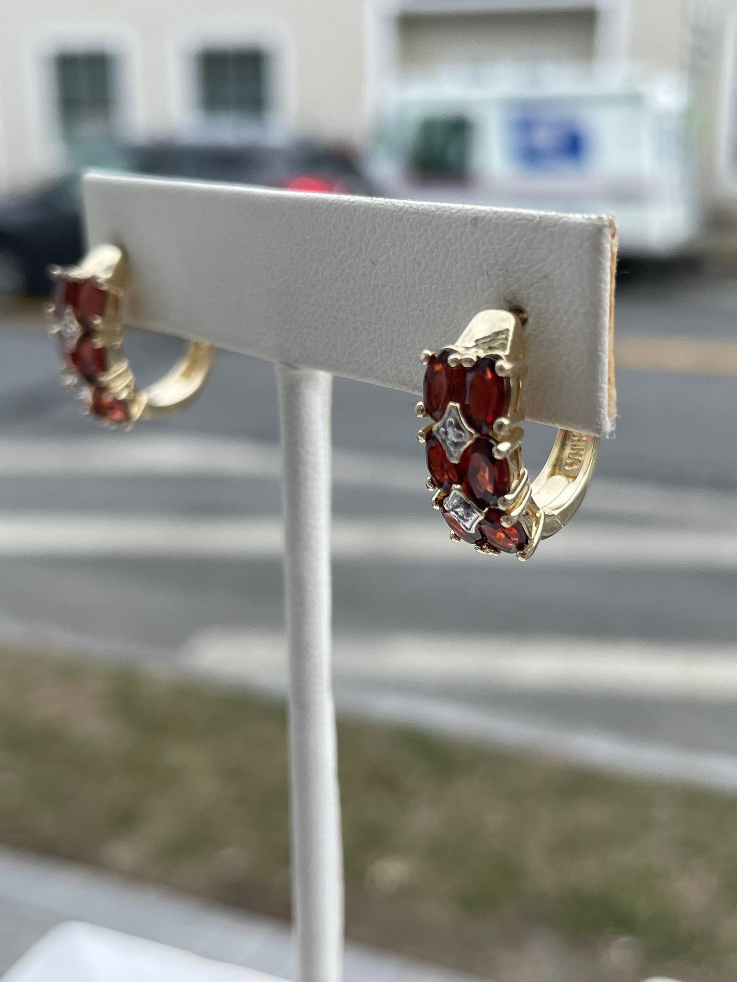 925 Sterling Silver Vermeil Garnet Huggie Hoop Earrings