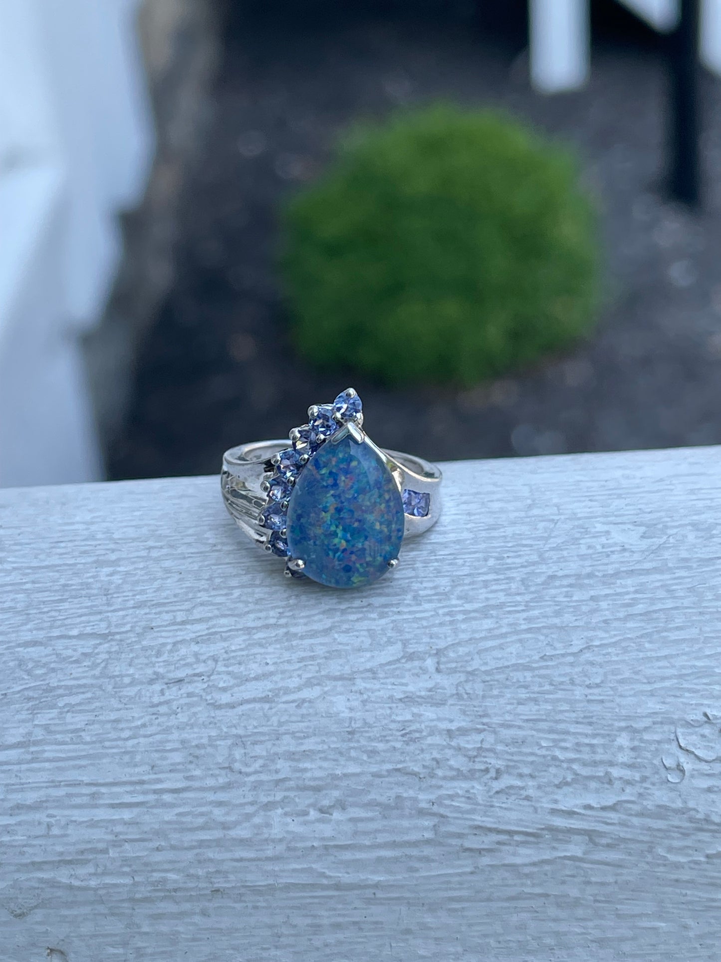 925 Sterling Silver Blue Opal & Tanzanite Ring Size 6