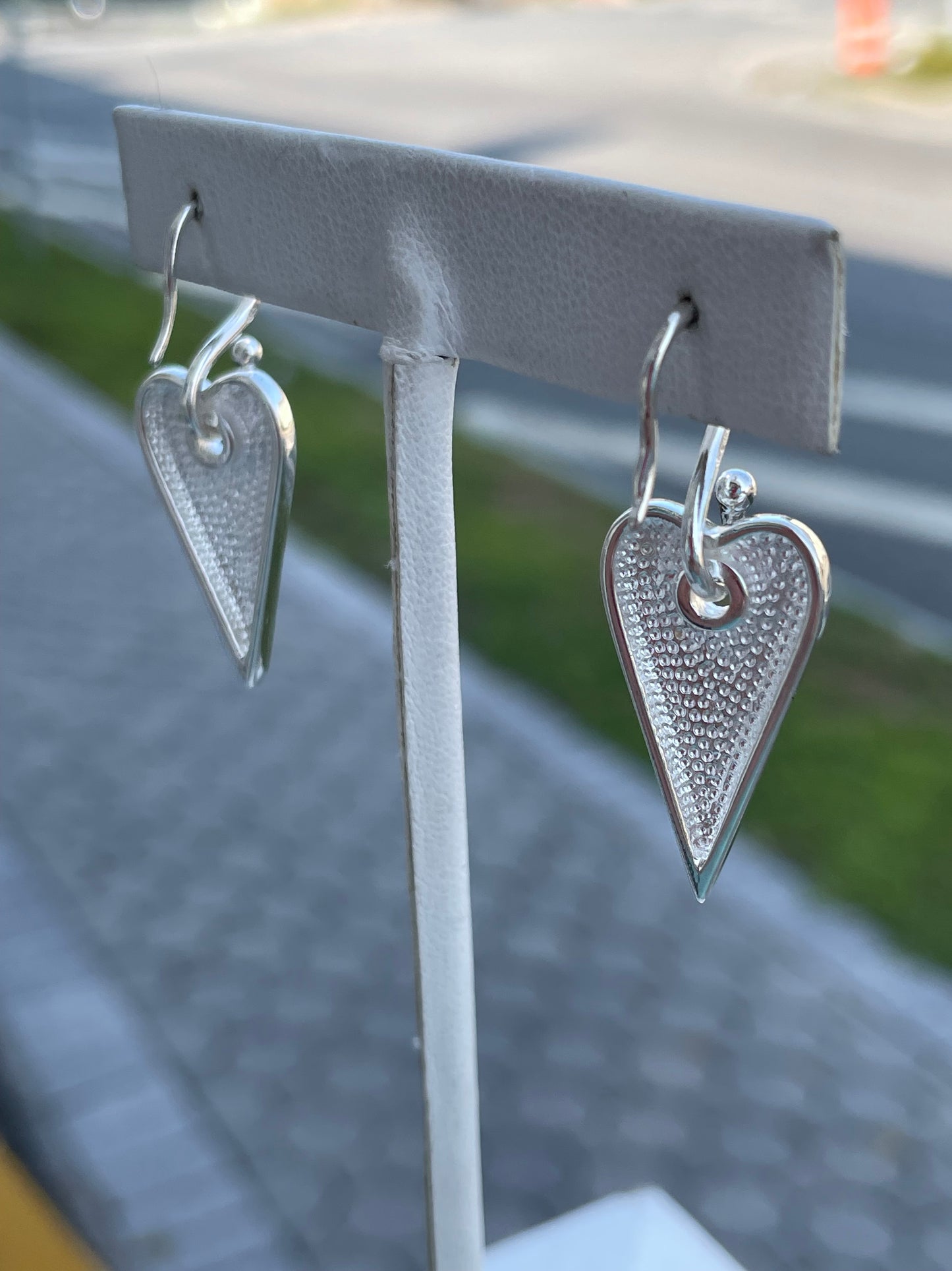 925 Sterling Silver Dangling Signet Heart Earrings