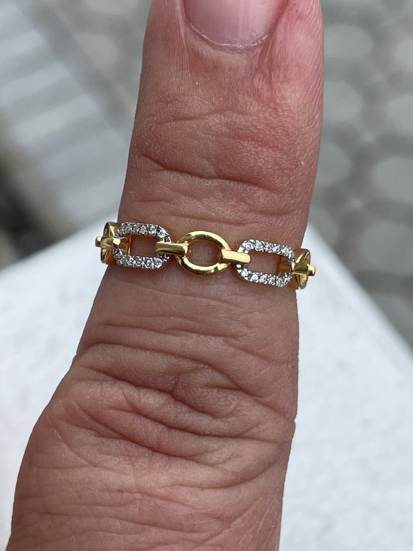 925 Sterling Silver Vermeil Chainlink Band Ring with Clear Cz Size 7