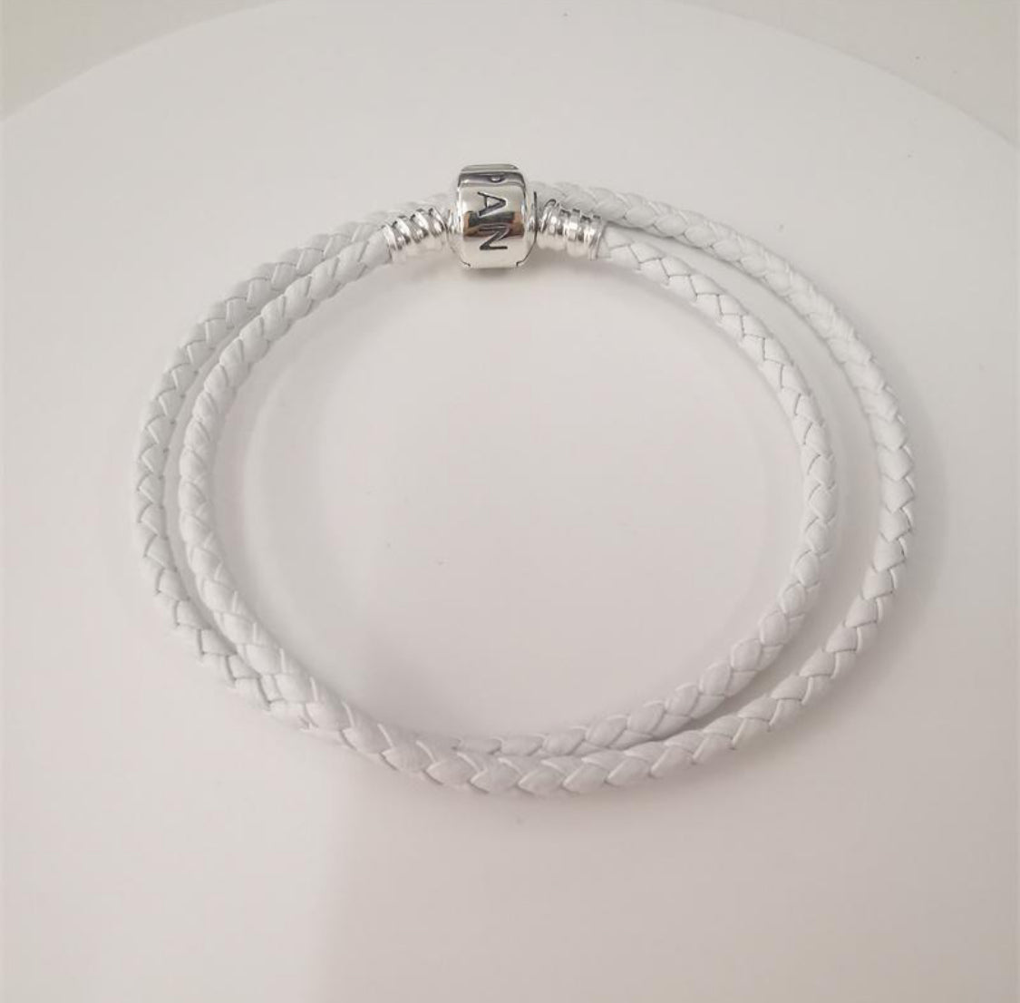 Pandora Double White Leather Bracelet 7.5”
