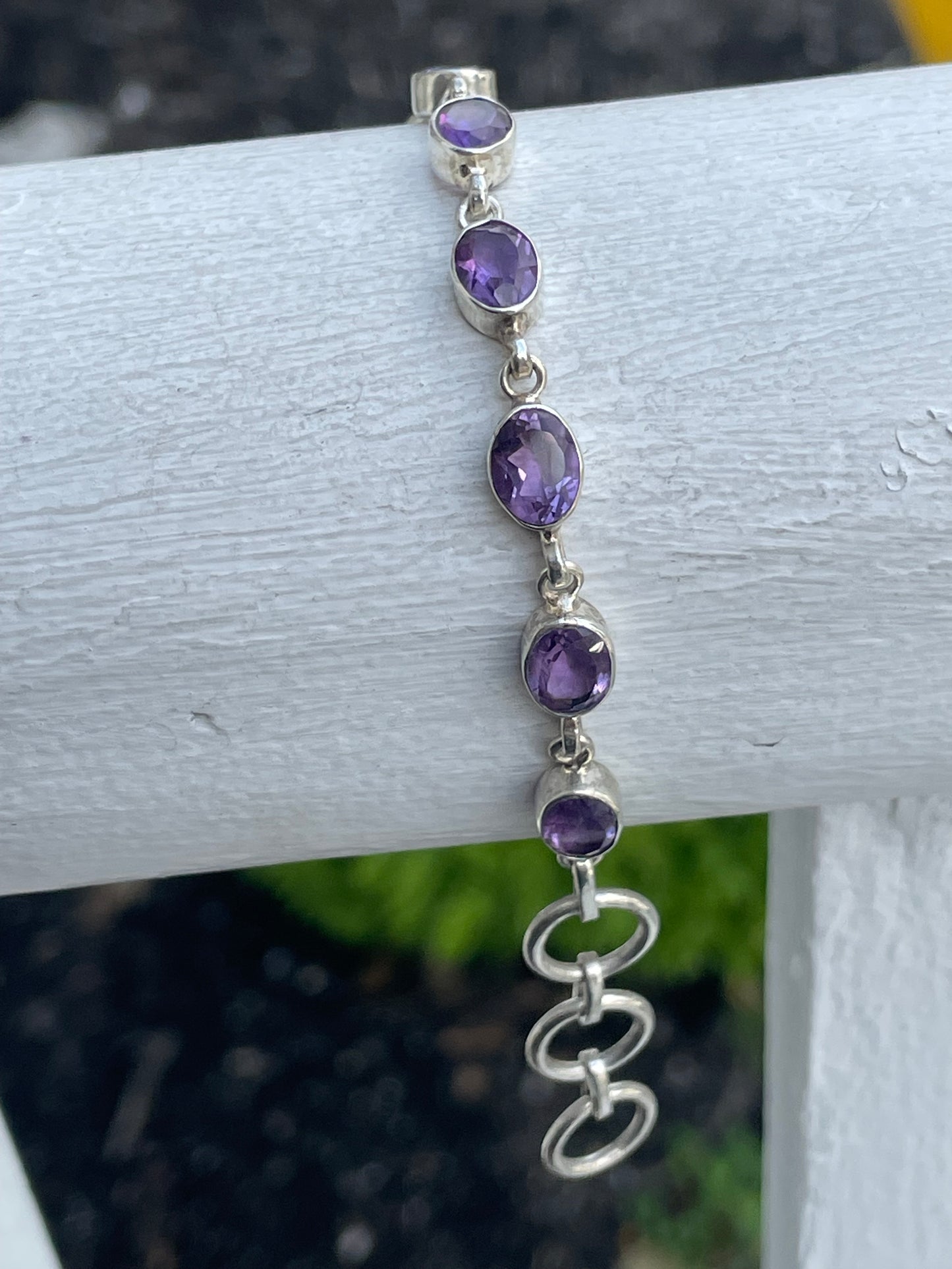 925 Sterling Silver Natural Amethyst Tennis Bracelet 7.5”
