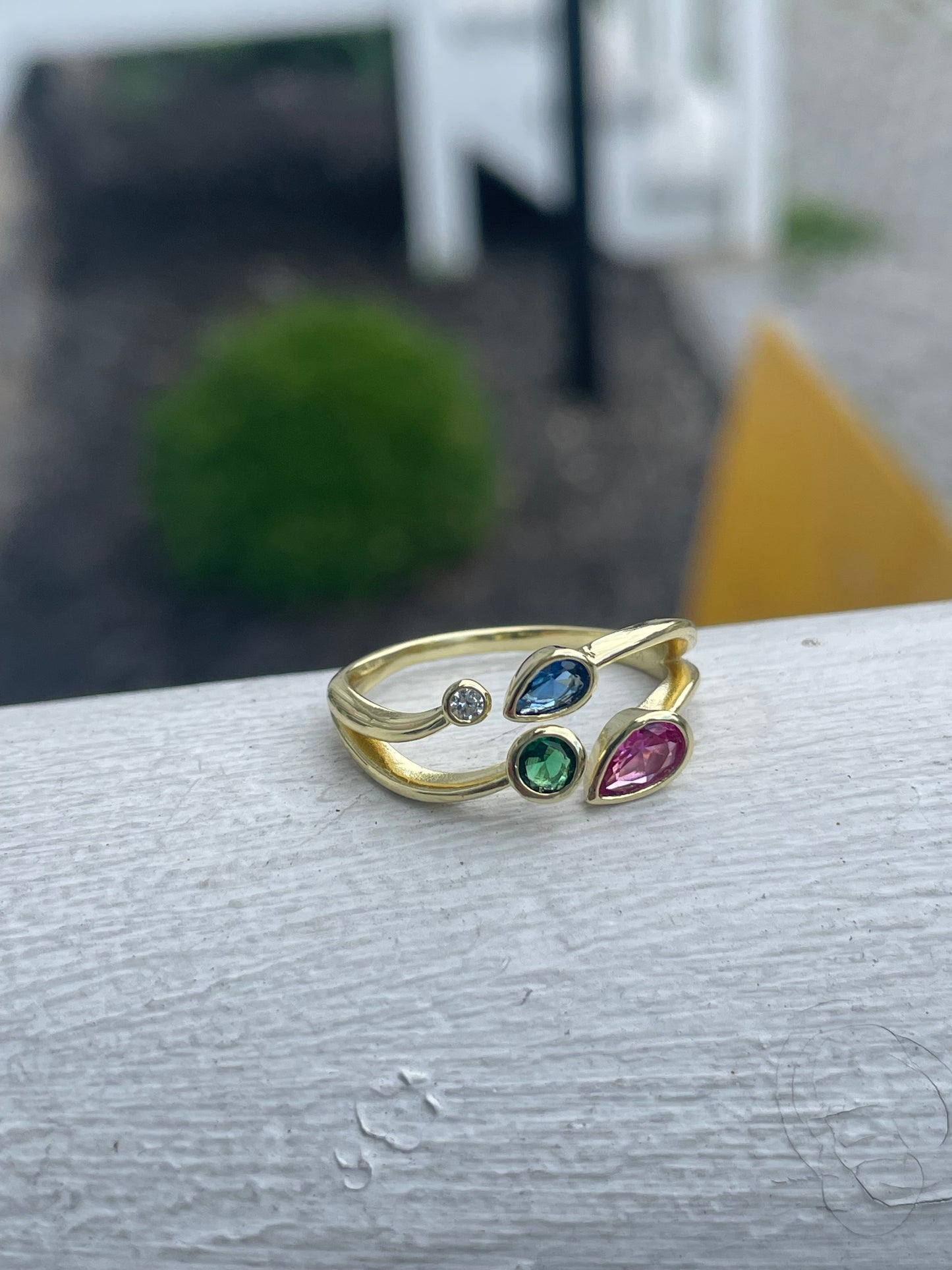 925 Sterling Silver Vermeil 4 Colored Stone Wrap Around Band Ring Size 8