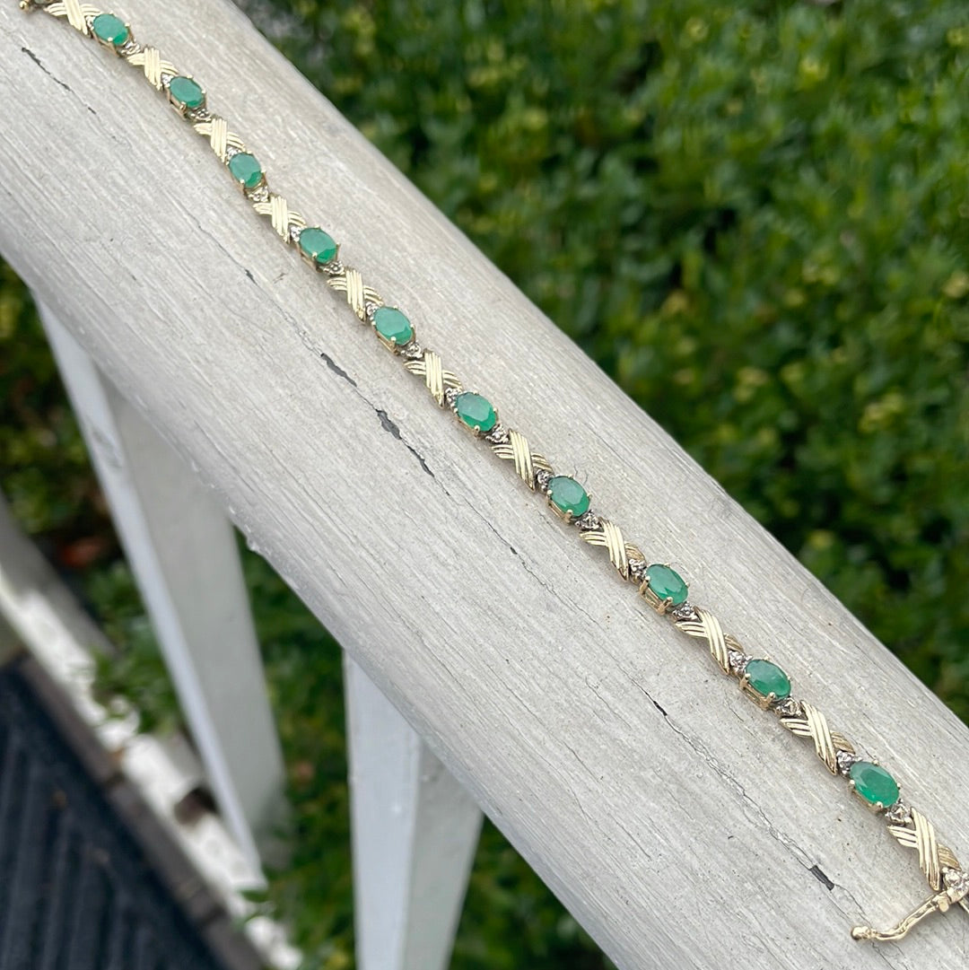 14k Gold Emerald & Diamond Tennis Bracelet