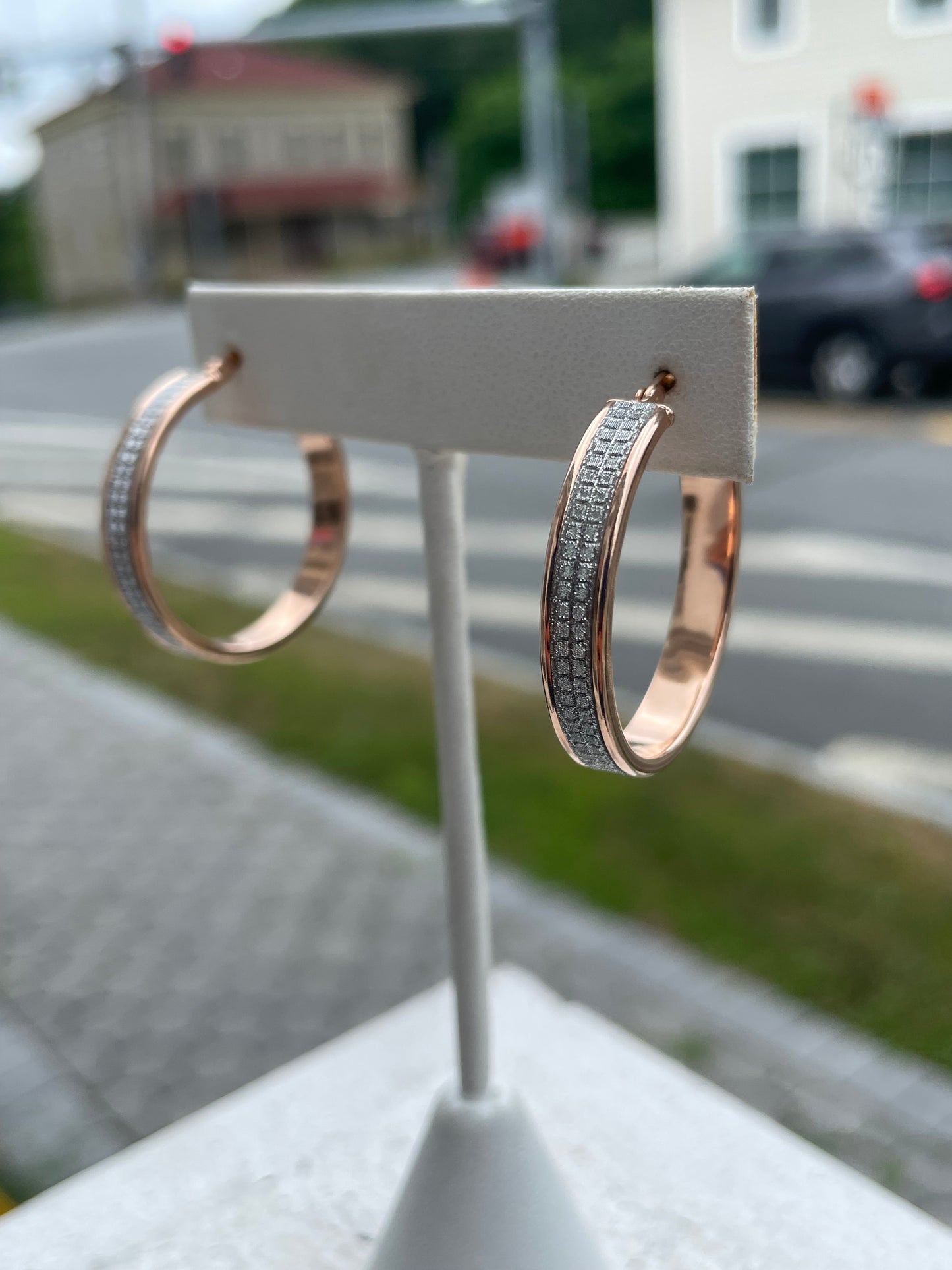 925 Sterling Silver Rose Vermeil Micro Pavé Cz 30mm Hoop Earrings