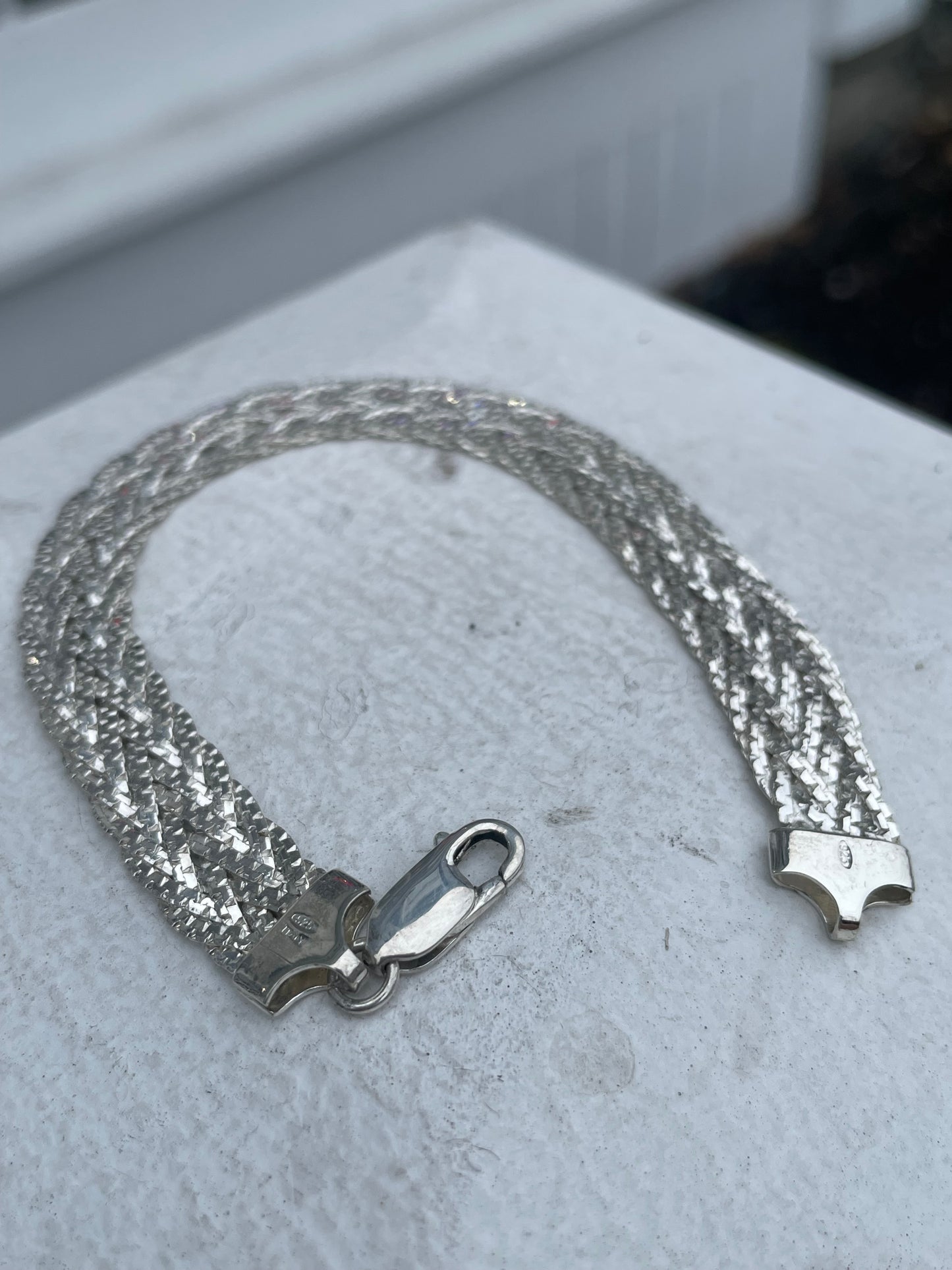 925 Sterling Silver 8-Strand Diamond Cut Flat Braided Bracelet 7”