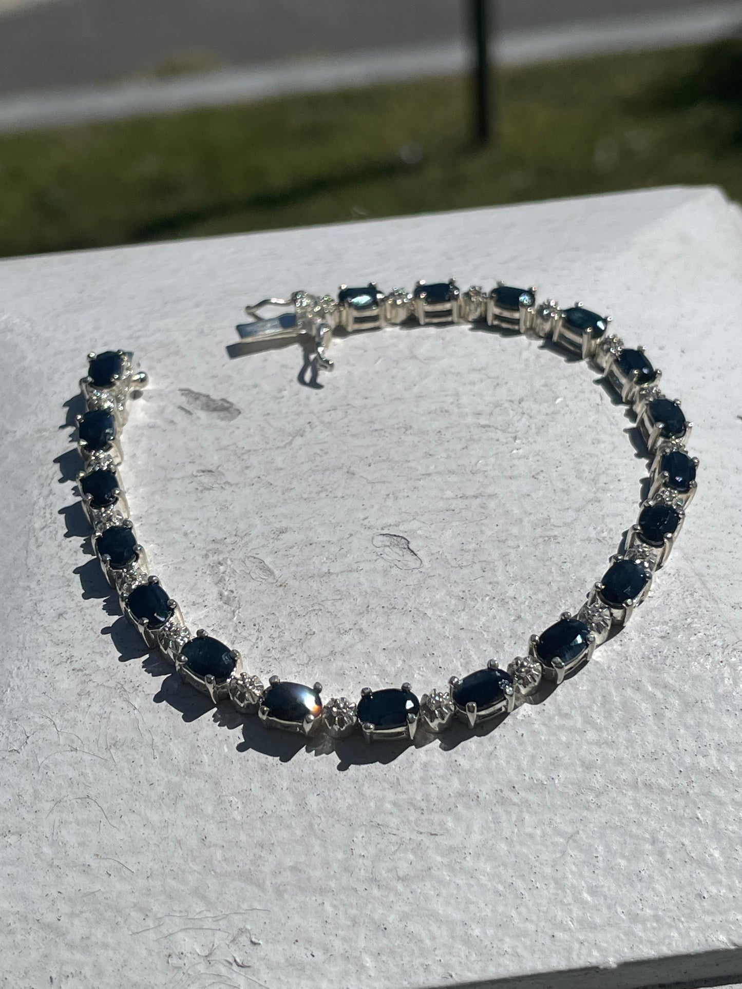 925 Sterling Silver Natural Sapphire Tennis Bracelet