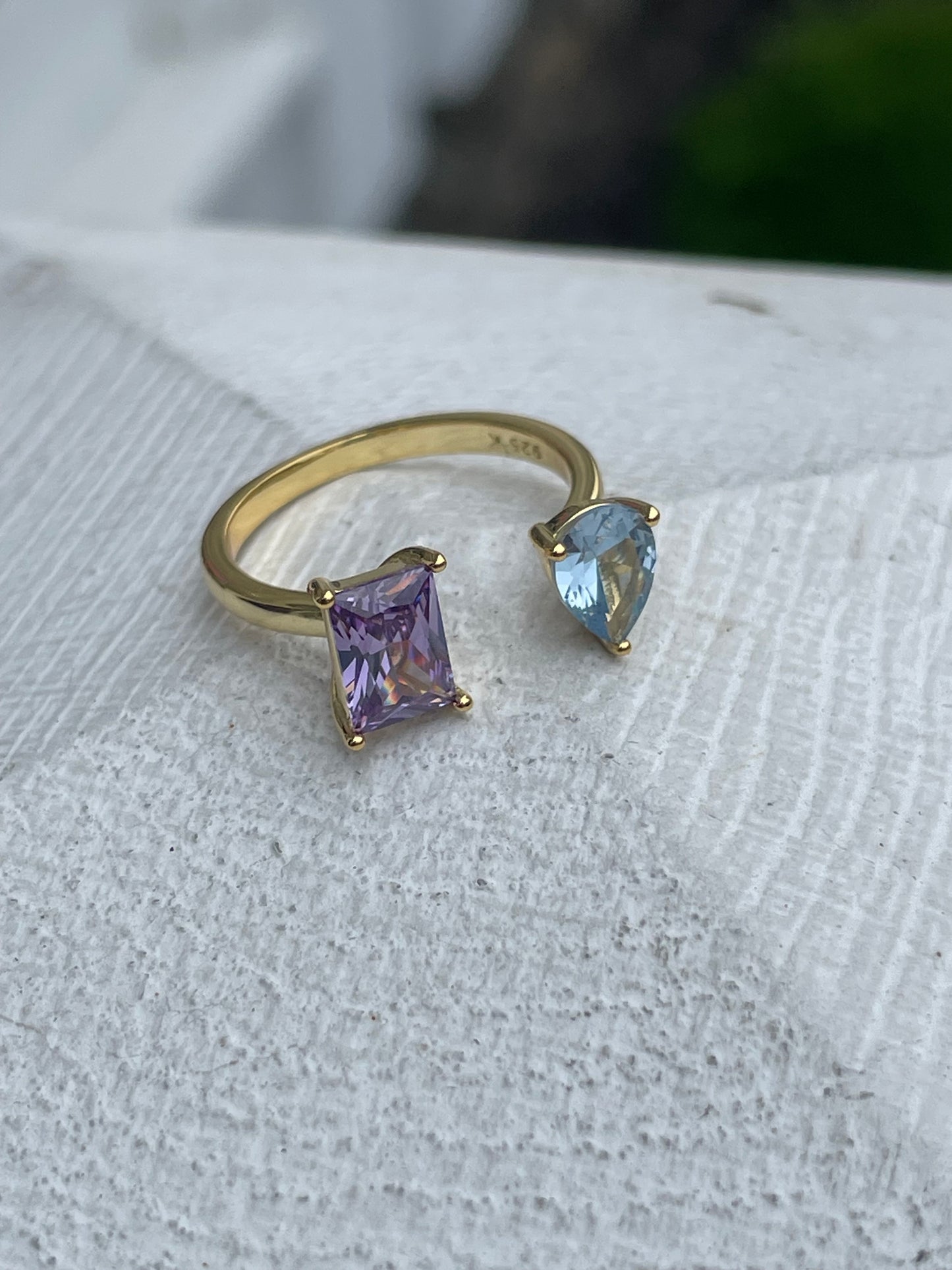 925 Sterling Silver Vermeil Two Stone Open Size Wrap Around Ring