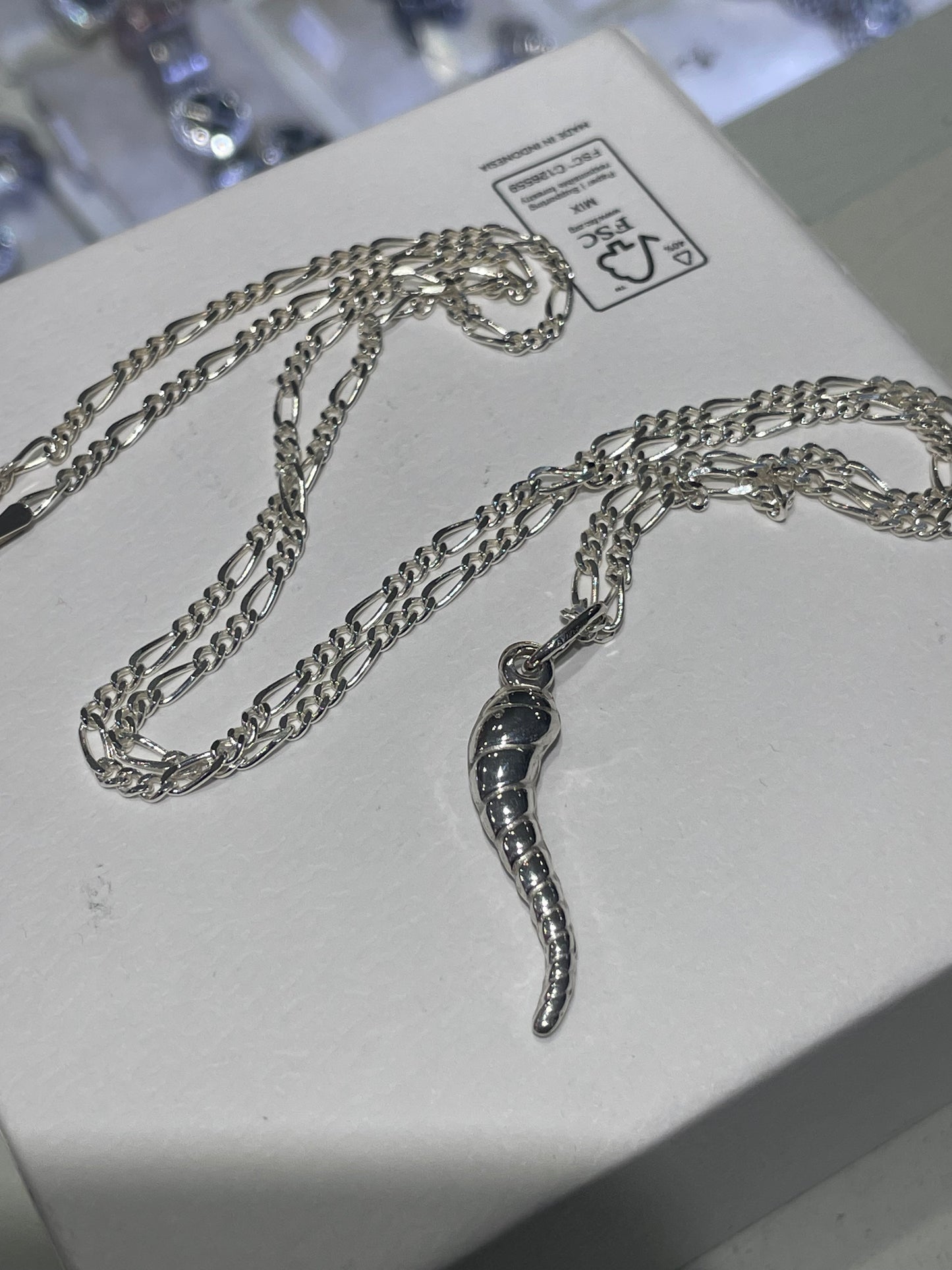 925 Sterling Silver Italian Horn Necklace