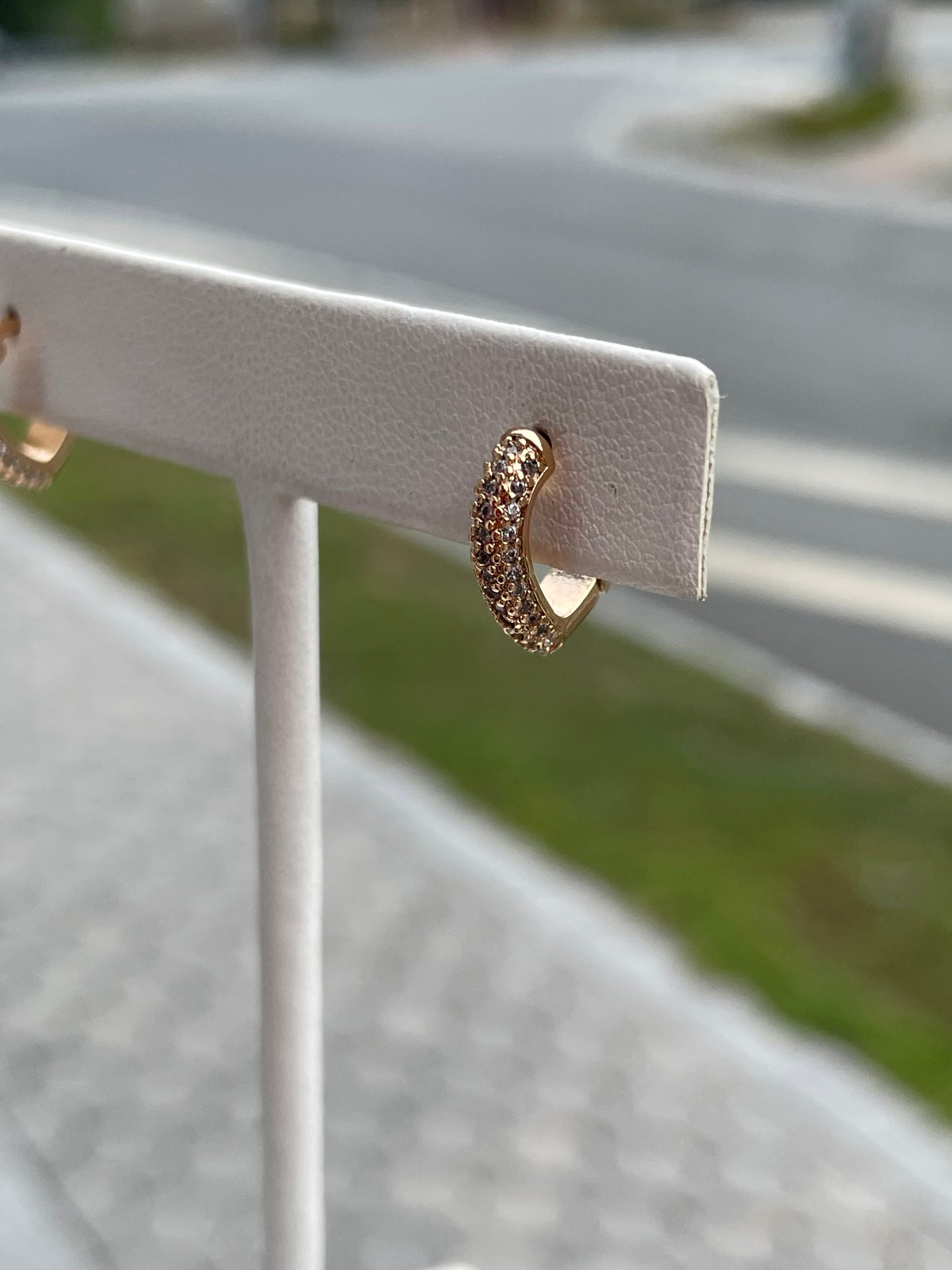 Stainless Steel Vermeil Pave Cz Heart Huggie Hoop Earrings