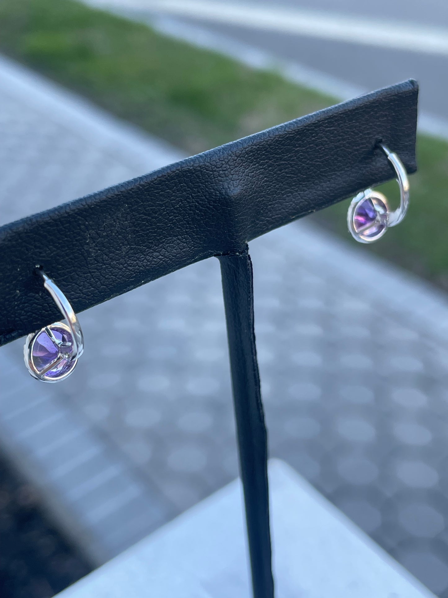 14k White Gold Amethyst & Diamond Leverback Dangle Earrings