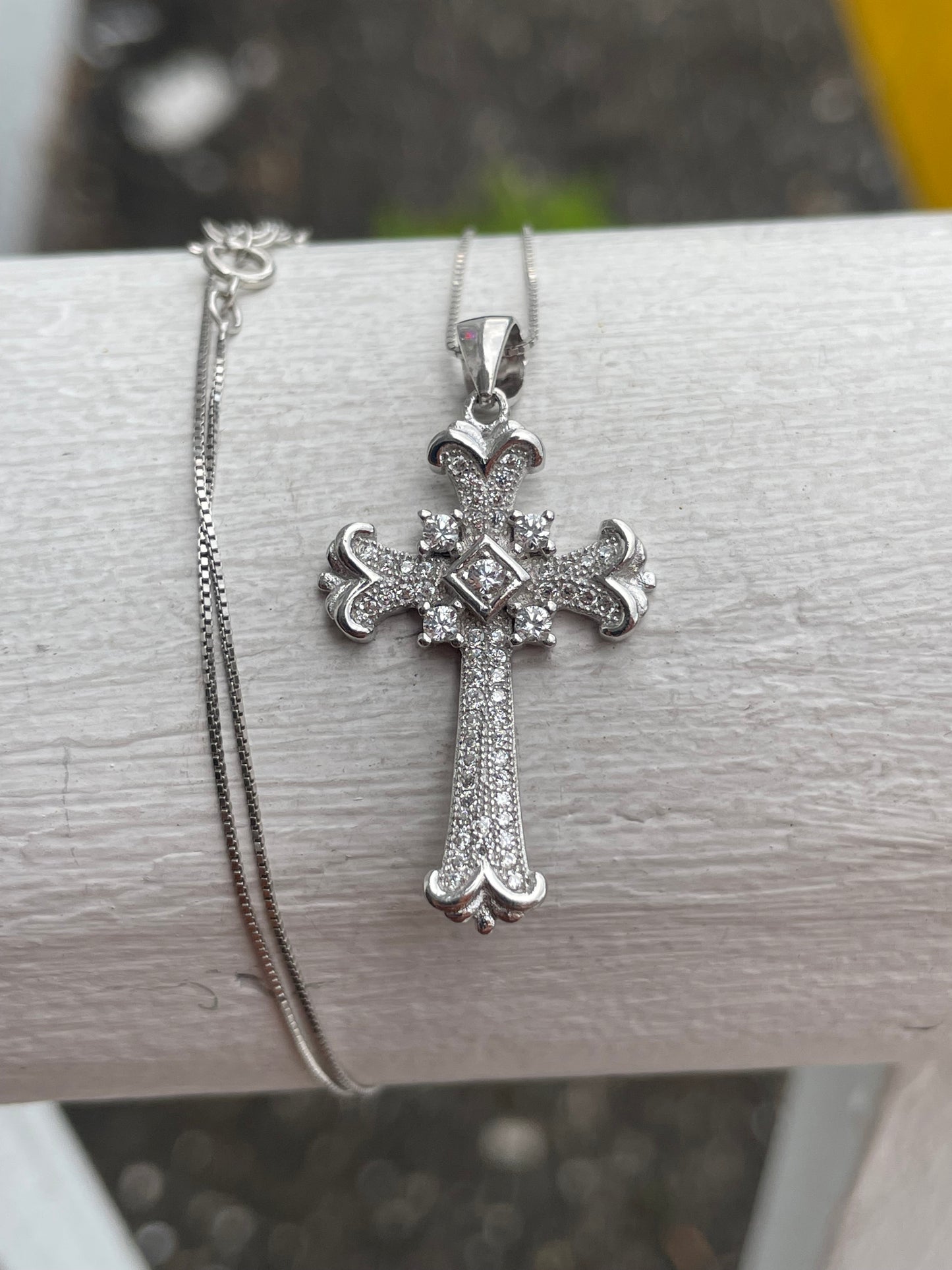 925 Sterling Silver Cross Cz cross Necklace 16”-18”