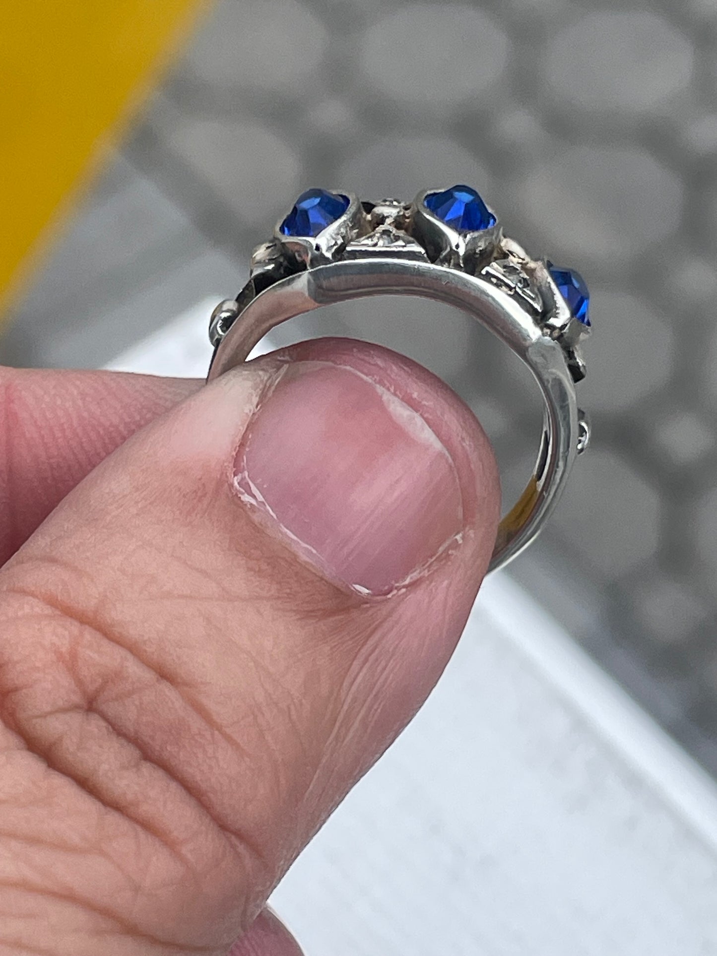 Vintage 925 Sterling Silver Simulated Sapphire & White Topaz Band Ring Size 8