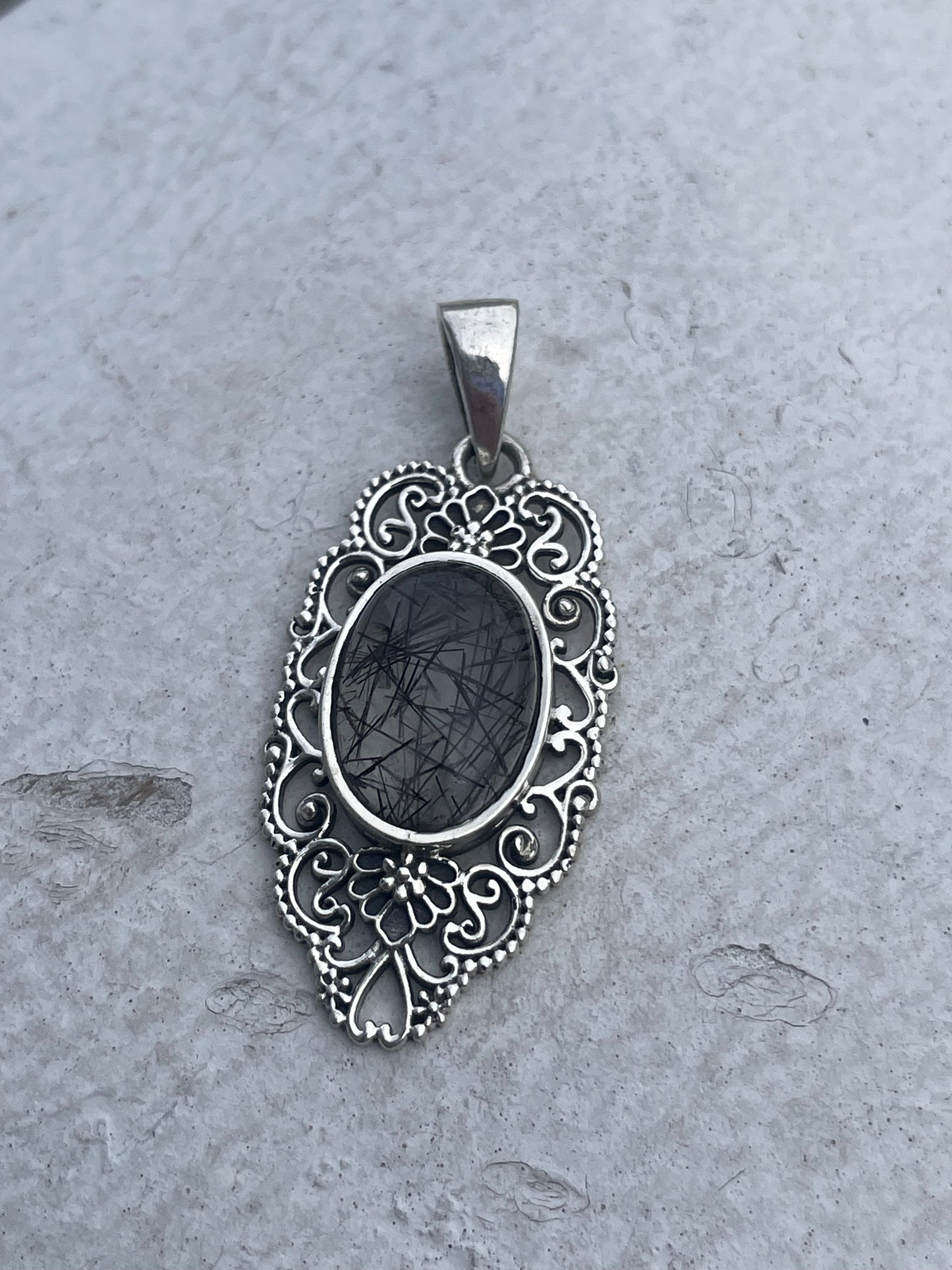 925 Sterling Silver Rutilated Quartz Pendant Charm