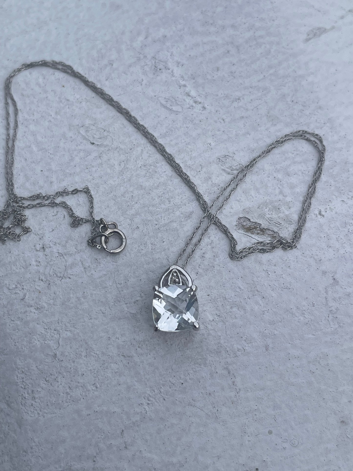 10k White Gold White Topaz & Diamond Necklace 18”