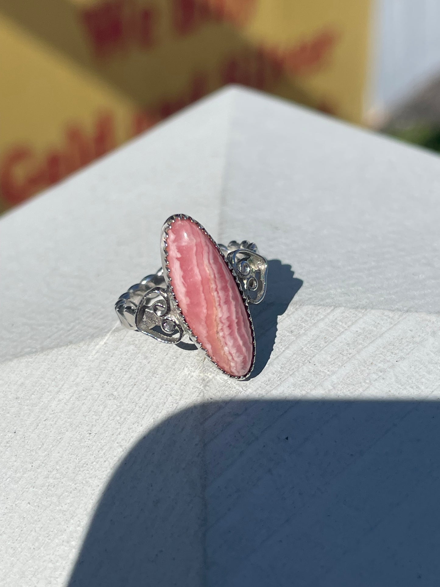 925 Sterling Silver Rhodonite Oblong Stone Ring