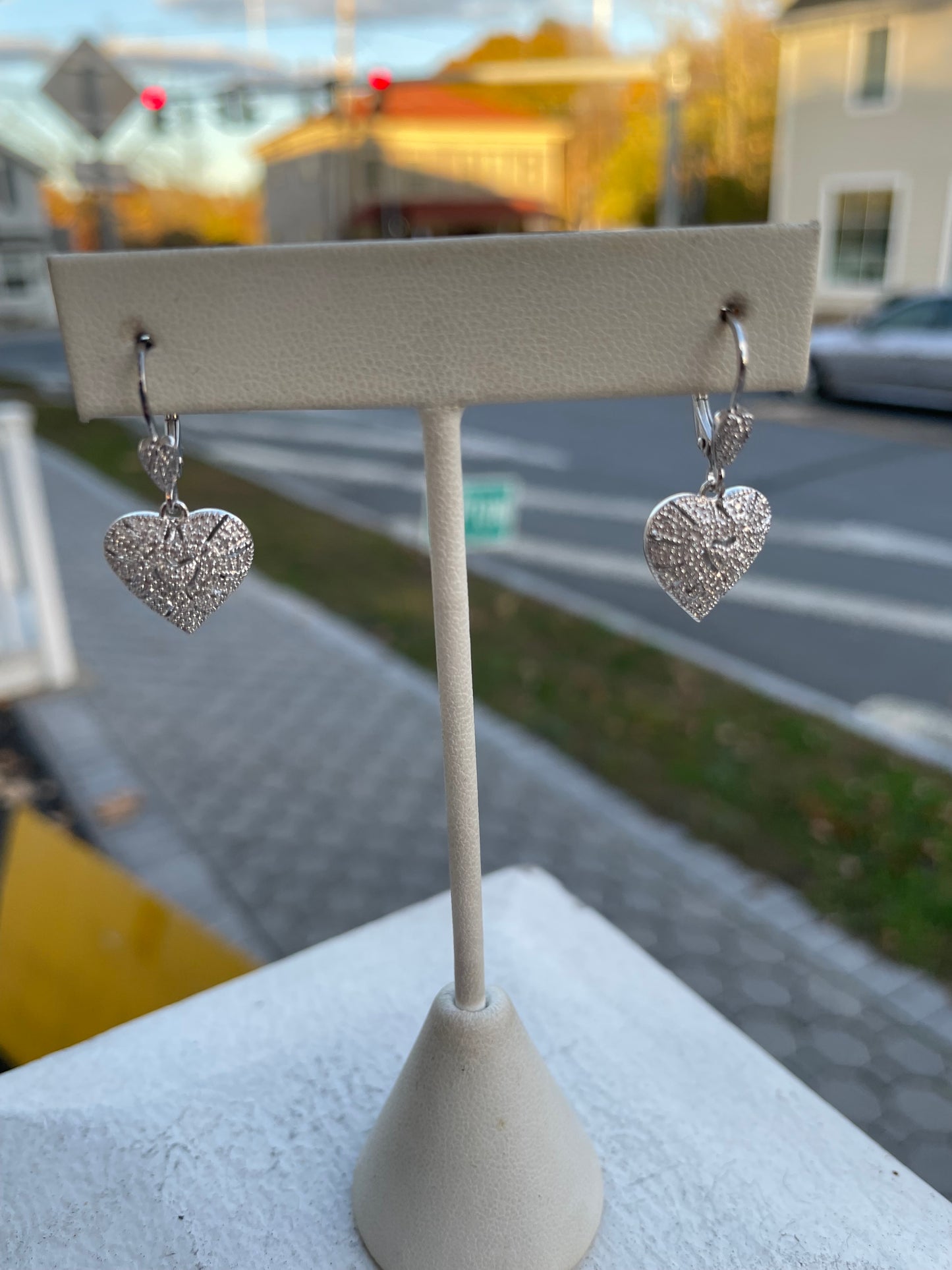 925 Sterling Silver Natural Diamond Dangle Heart Earrings