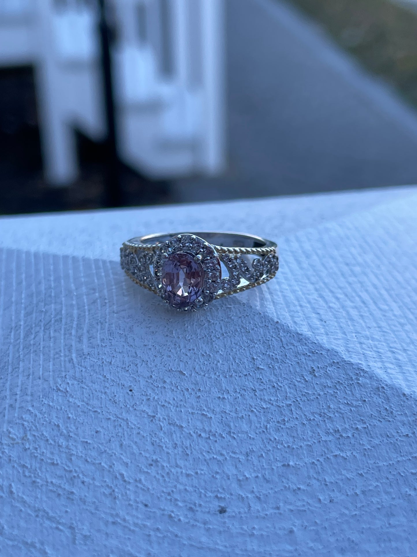 925 Sterling Silver Royal Engagement Amethyst & Cz Ring Size 7