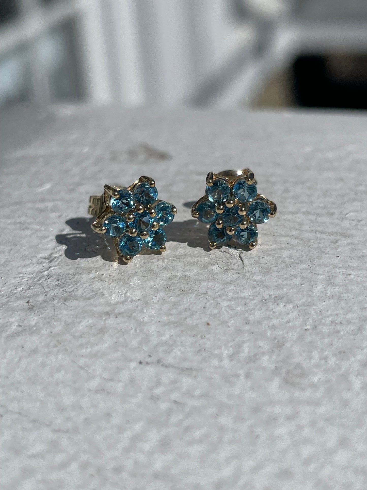 14k Blue Topaz Flower Cluster Earrings