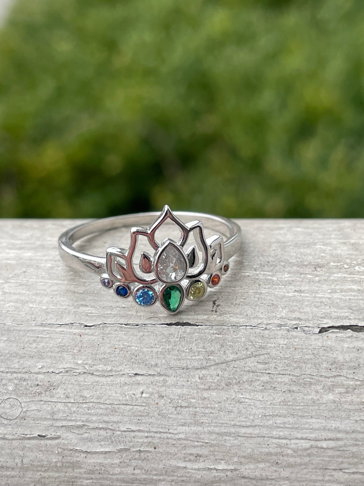 925 Sterling Silver Multi-stone Lotus Chakra Ring