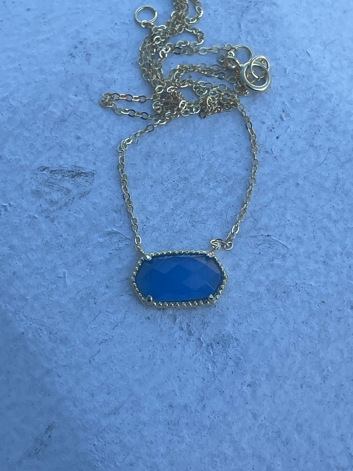 925 Sterling Silver Kendra Scott Style Periwinkle Blue Stone Cats Eye Necklace