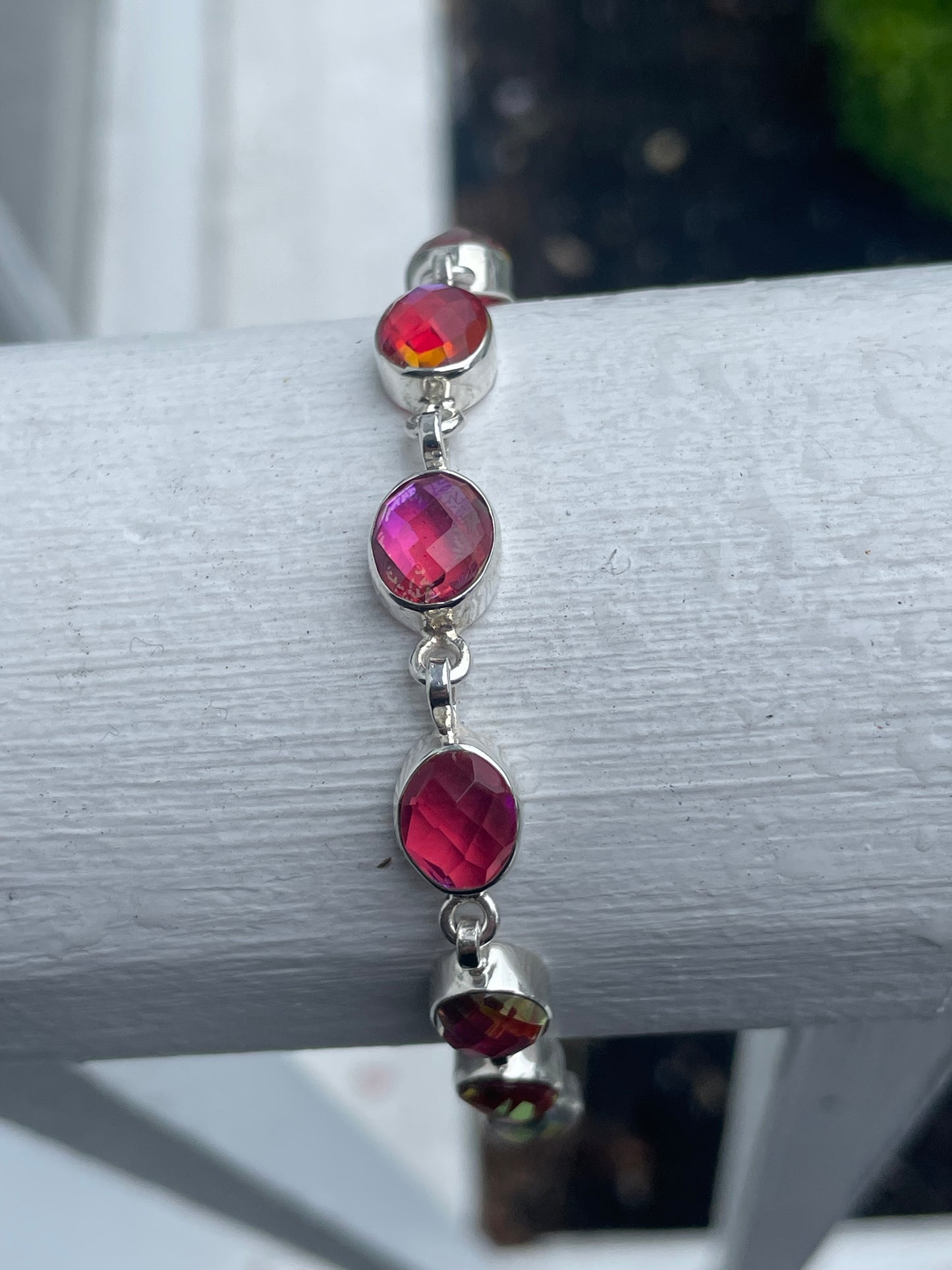 925 Sterling Silver Volcanic Quartz Large Stone Tennis Bracelet 6.75”