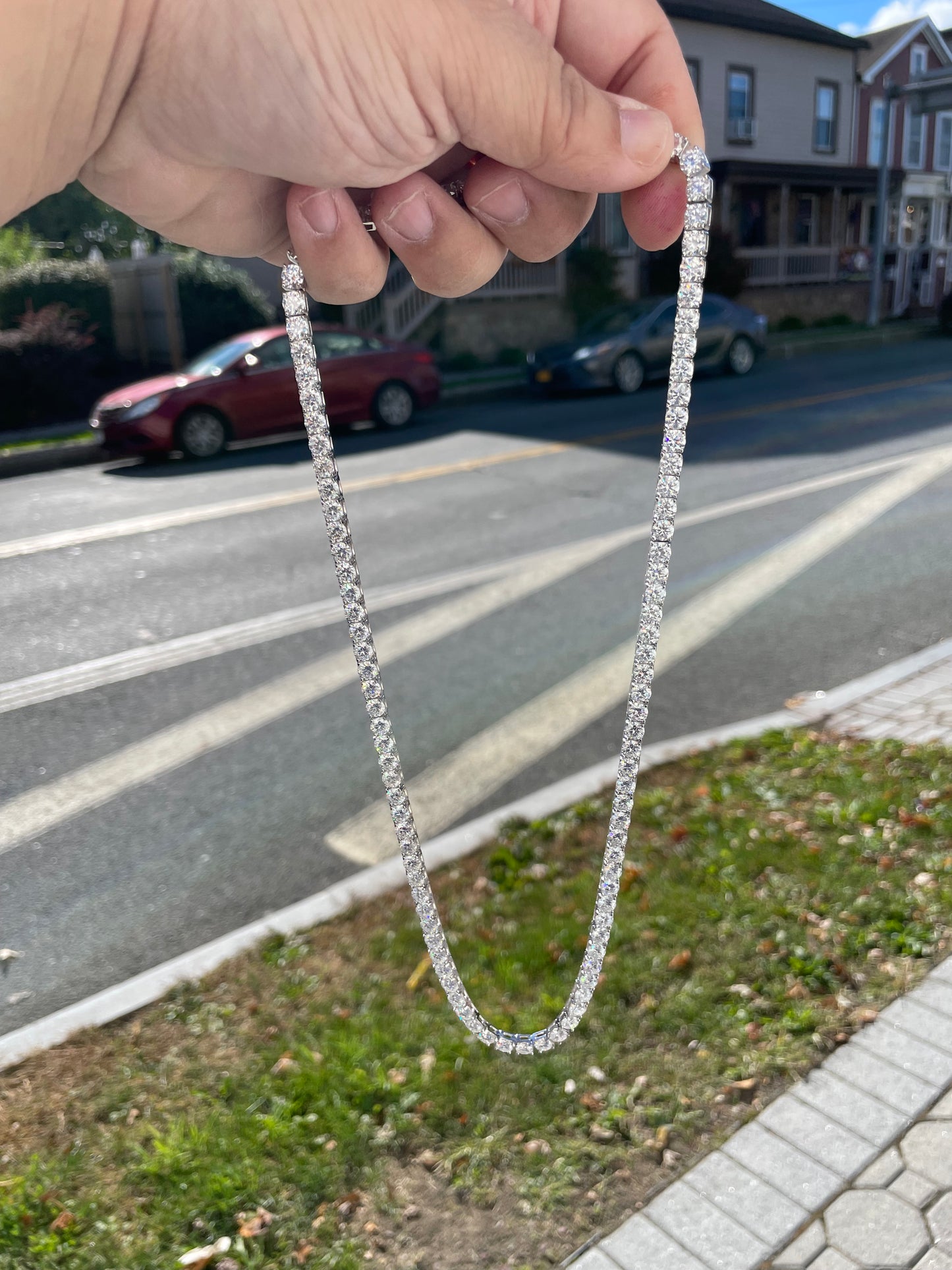925 Sterling Silver 58.0ct Full Moissanite Tennis Necklace 24”