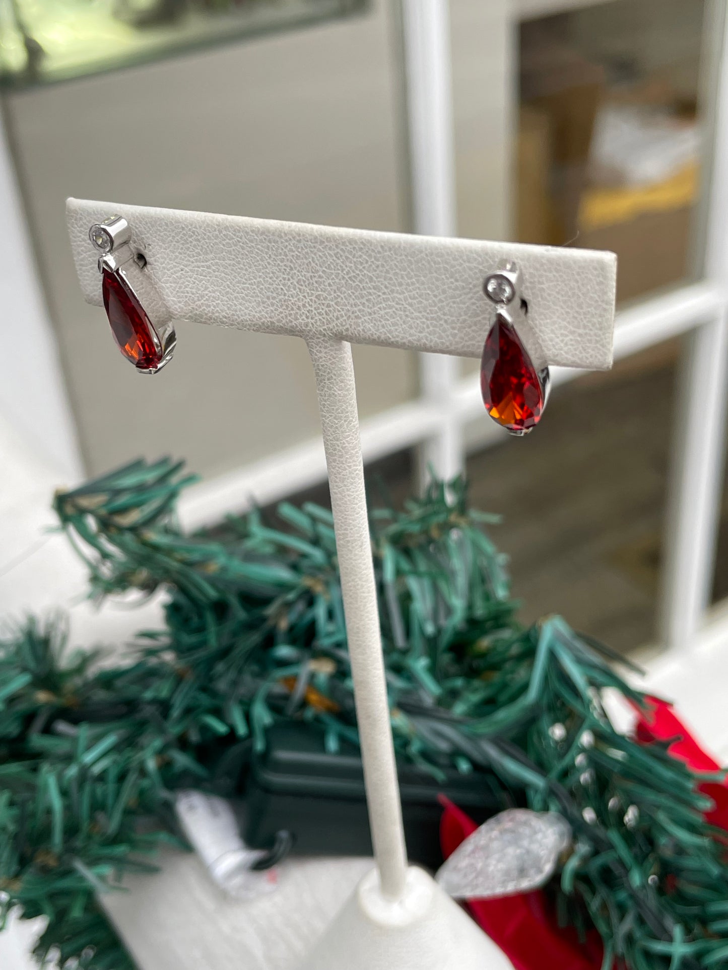 Sterling Silver Garnet Pear Shape Dangle Earrings