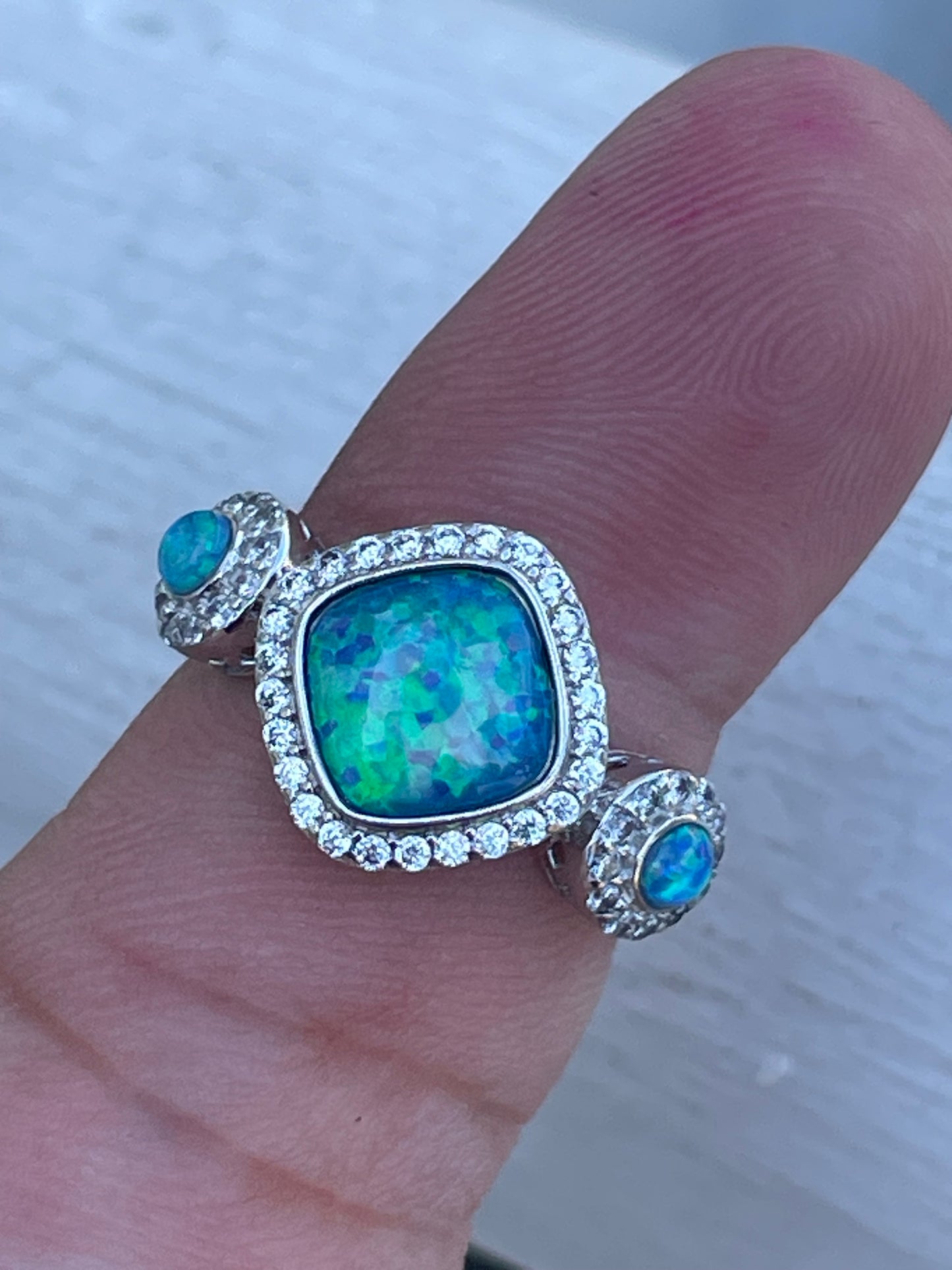 925 Sterling Silver Blue Opal Past Present Future Ring Size 6