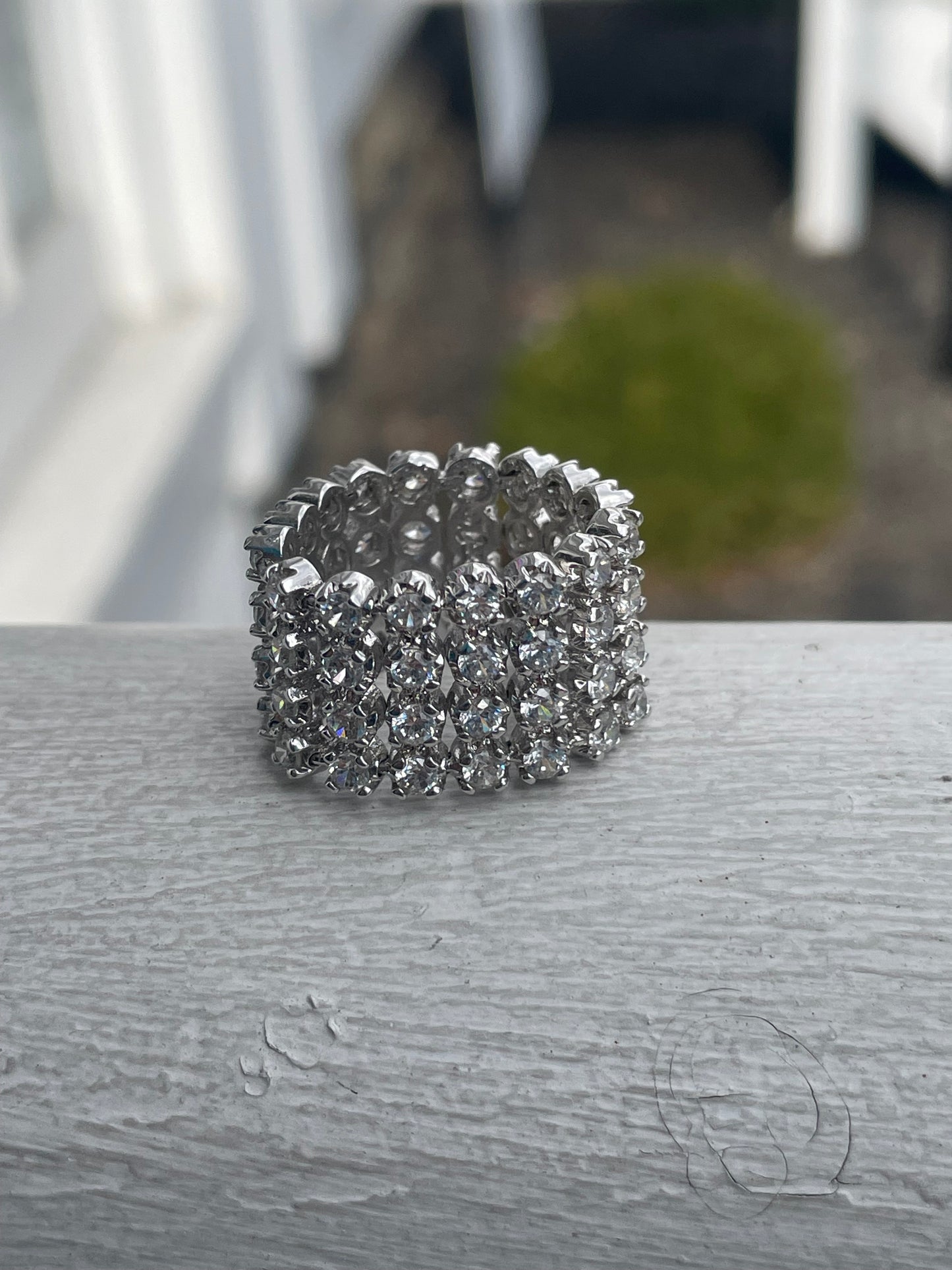925 Sterling Silver 4 Row Cz Flex Band Eternity Ring Size 6.5