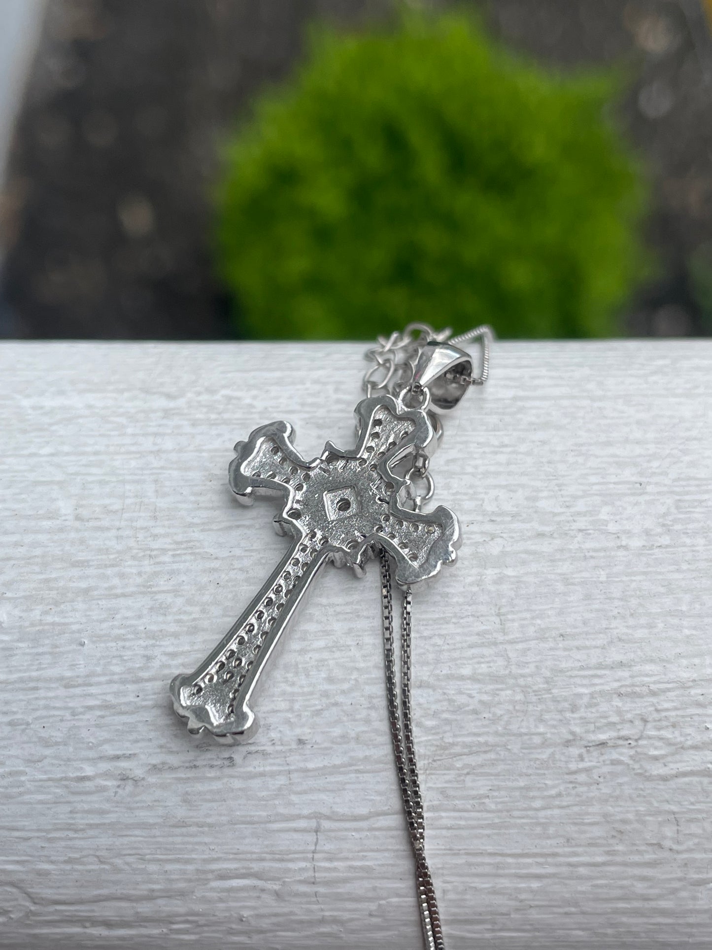 925 Sterling Silver Cross Cz cross Necklace 16”-18”