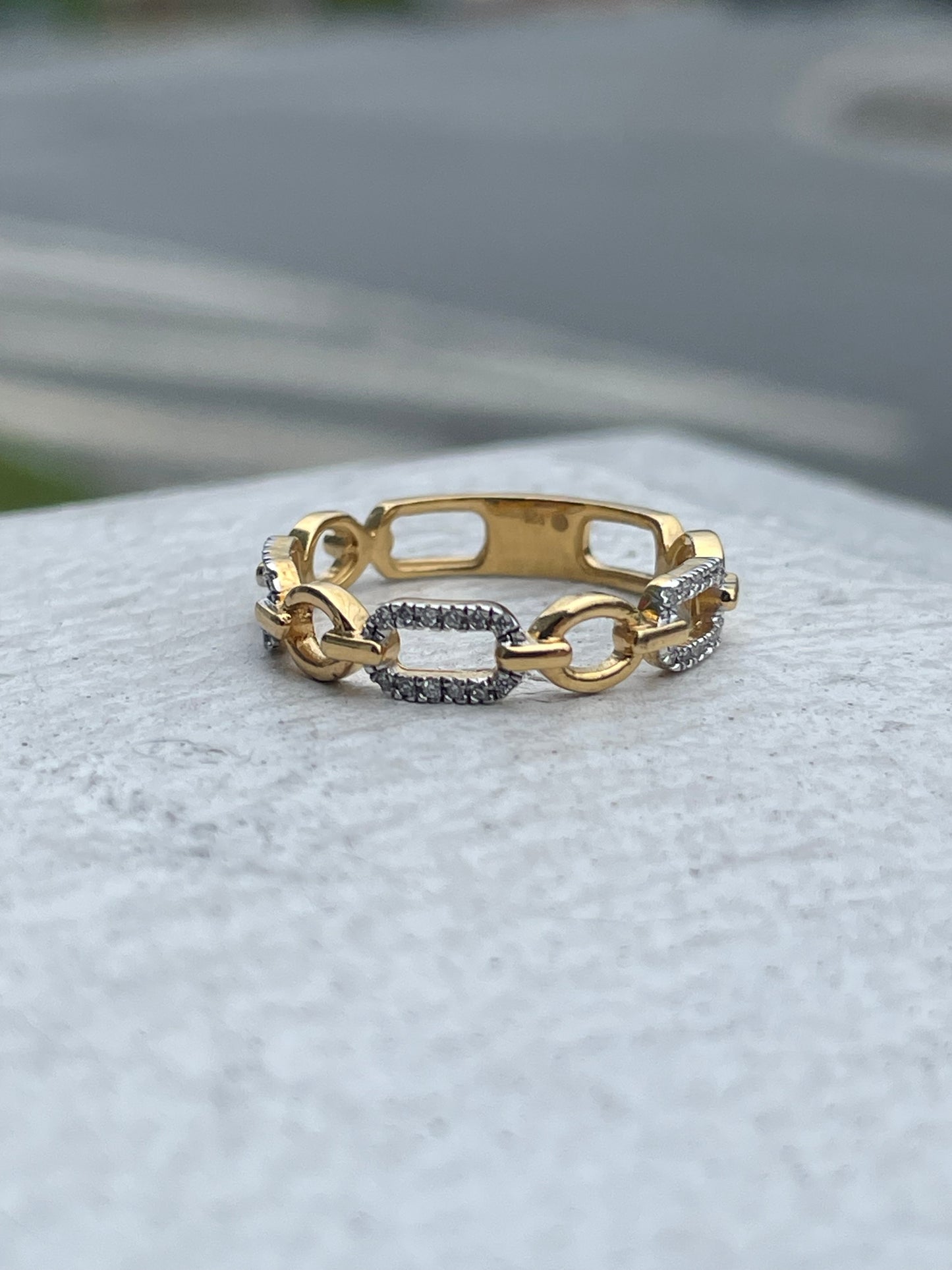 925 Sterling Silver Vermeil Chainlink Band Ring with Clear Cz Size 7