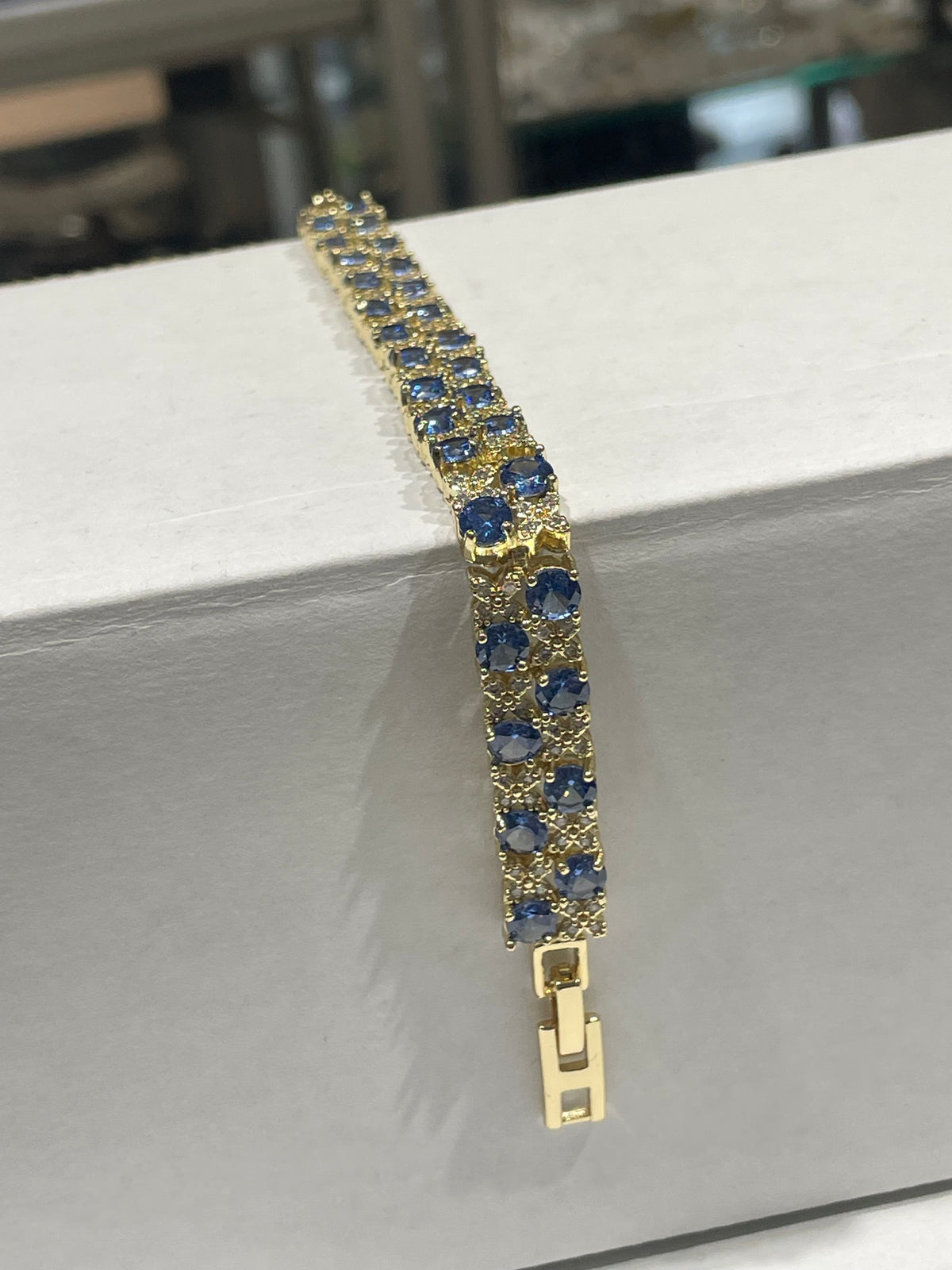 Simulated Tanzanite & Cz Double Row Gold Plated 7” Tennis Bracelet