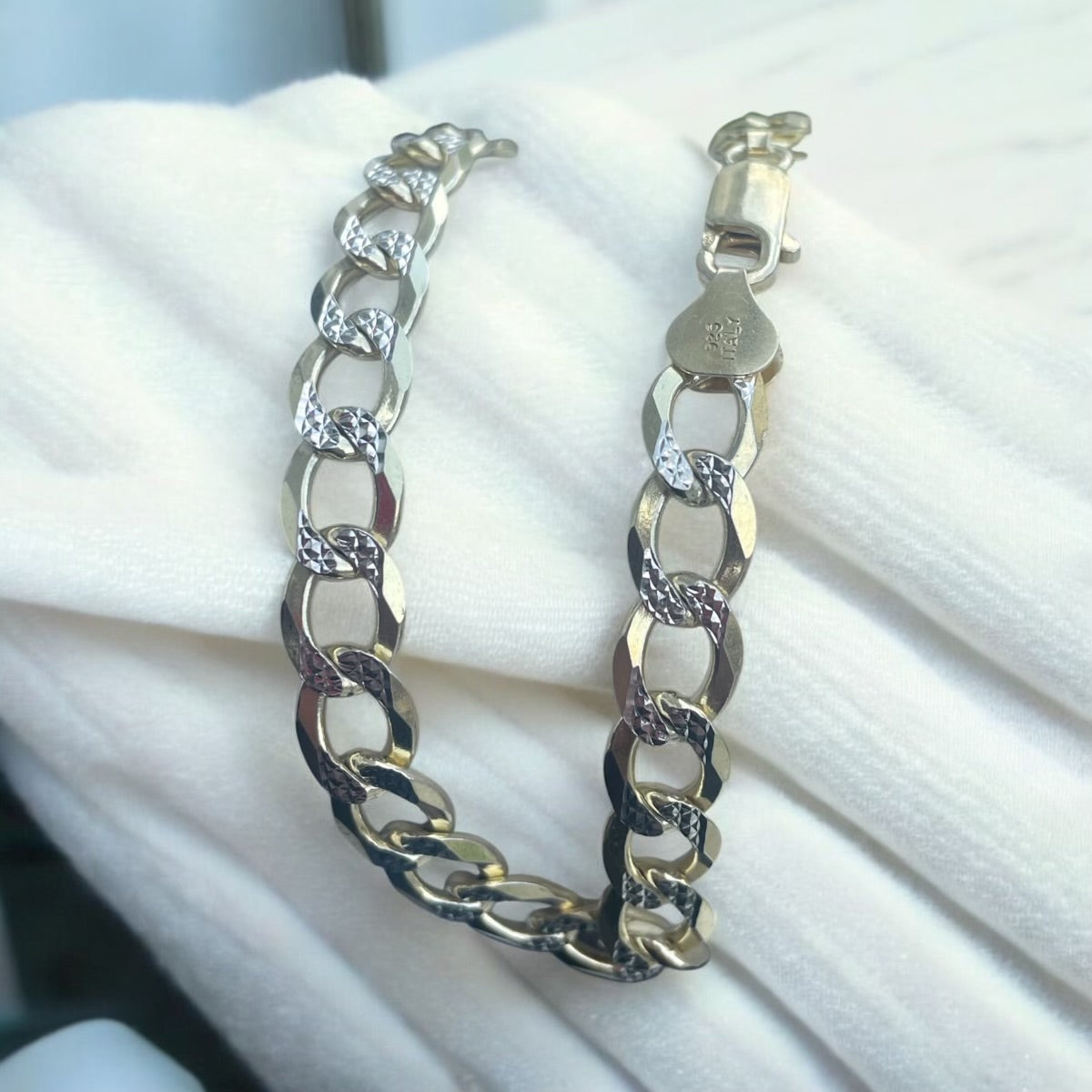 925 Sterling Silver Vermeil Cuban Link Bracelet 9.25”