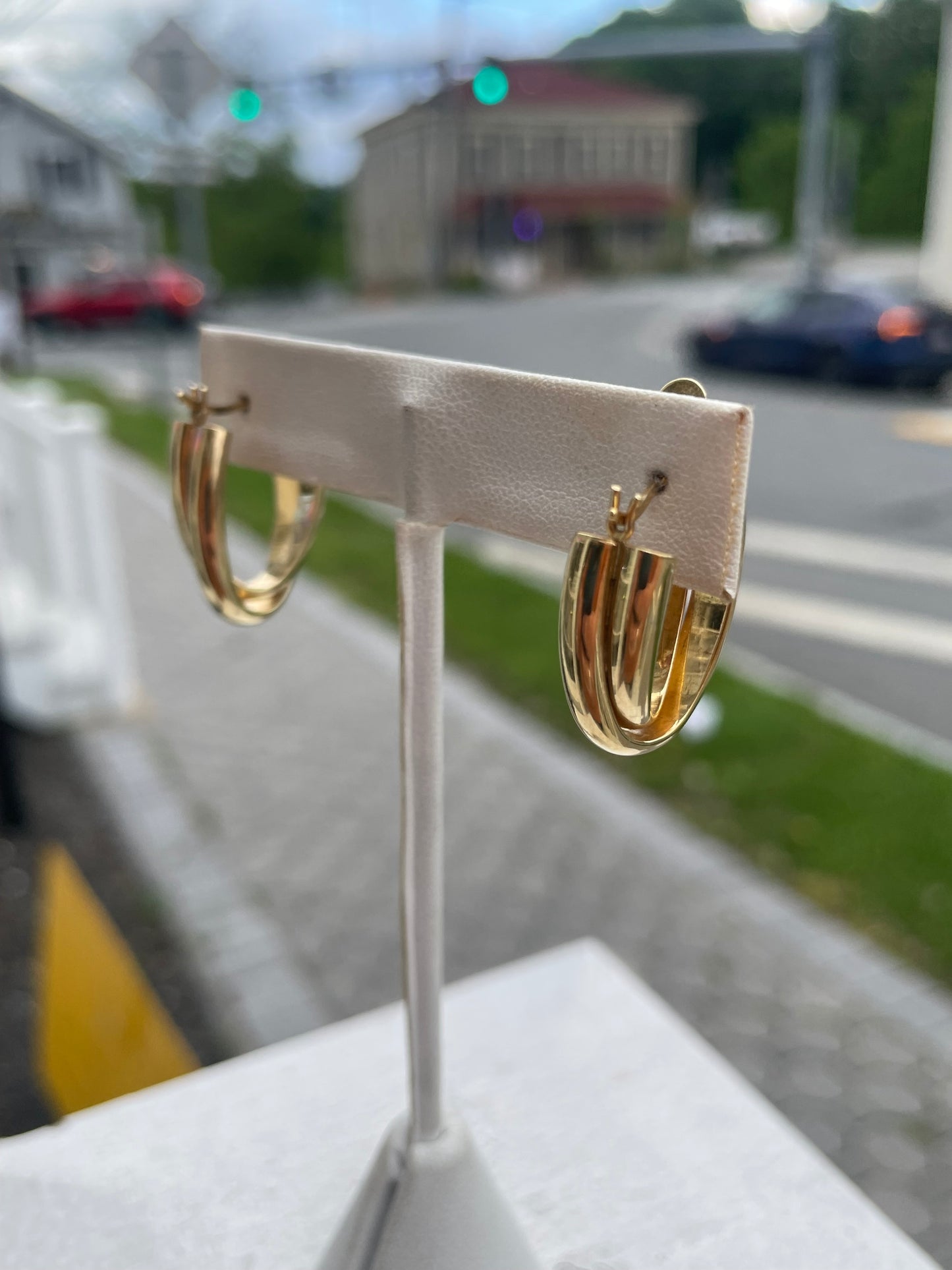 925 Sterling Silver Vermeil Oval Diamond Empire Hoop Earrings