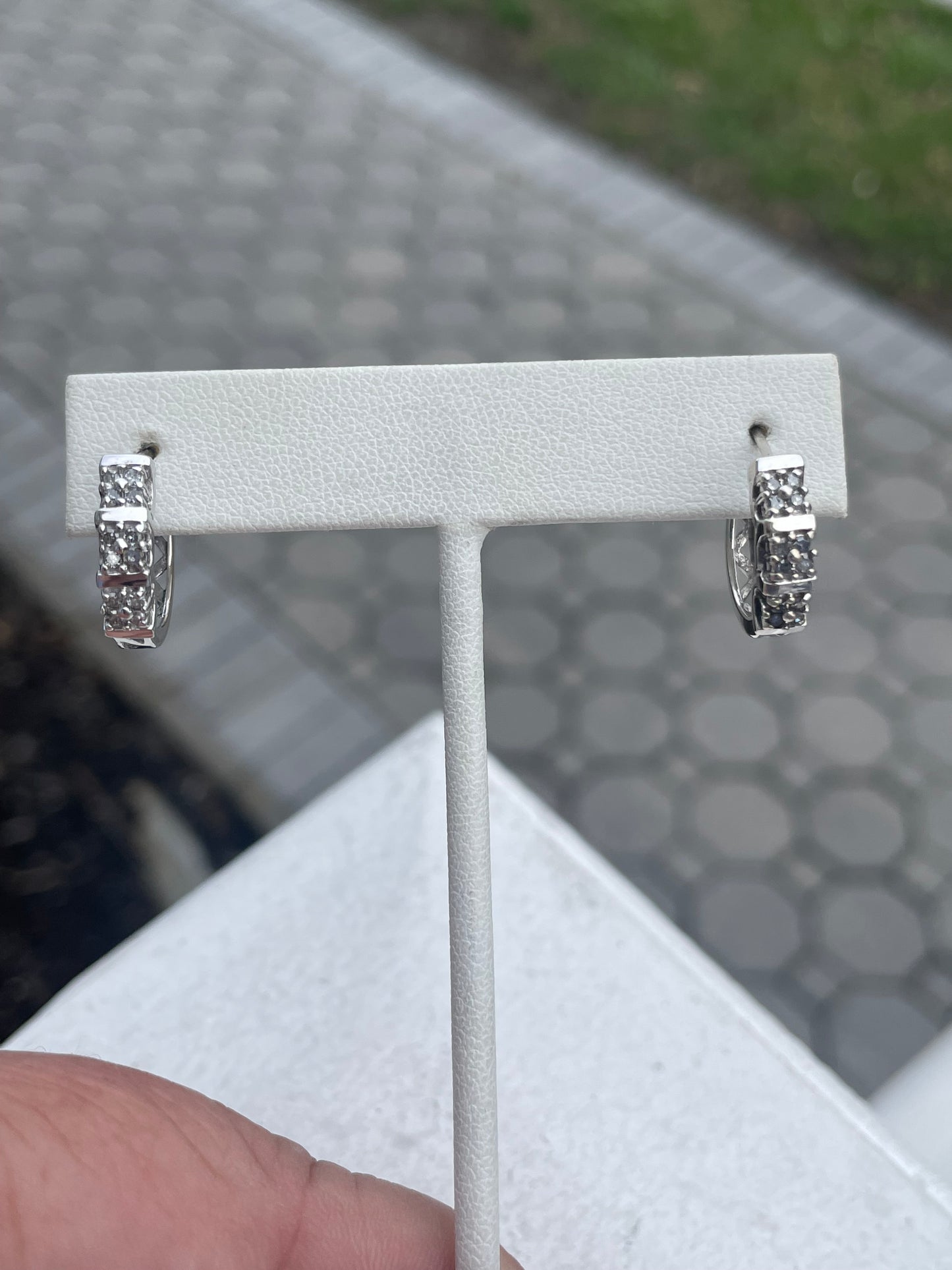 14k White Gold Diamond Cluster Hoop Earrings