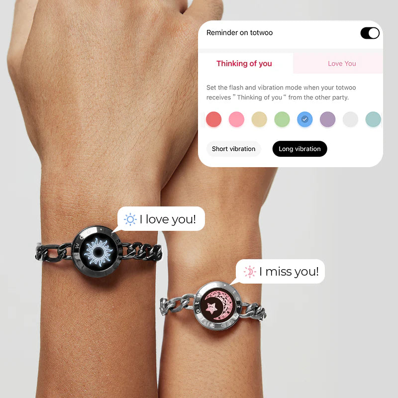 Sun & Moon Touch Bracelets with Figaro Chain (Black+Silver)