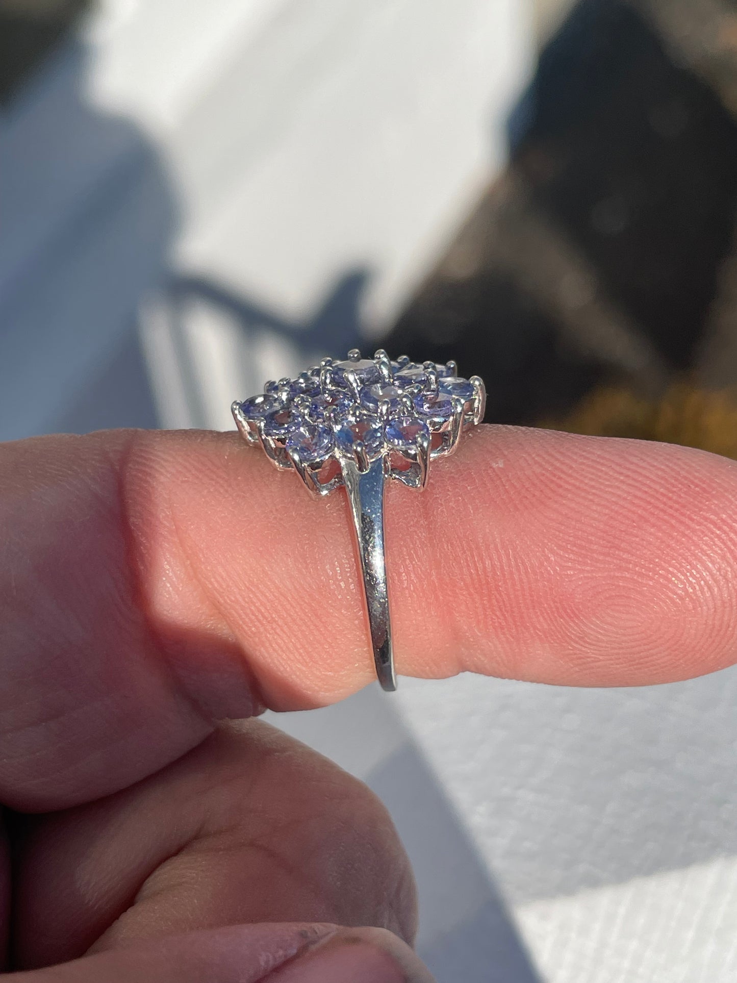925 Sterling Silver Natural Tanzanite Cluster Ring Size 7.25