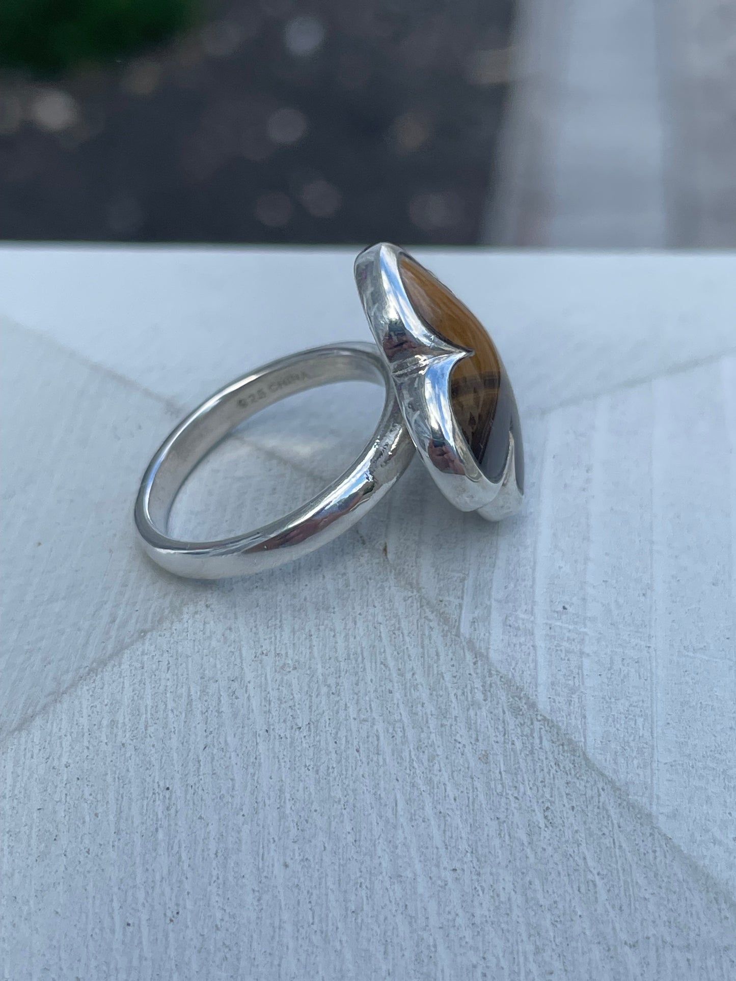925 Sterling Silver Designer Heidi Klum Tigereye Clover Ring