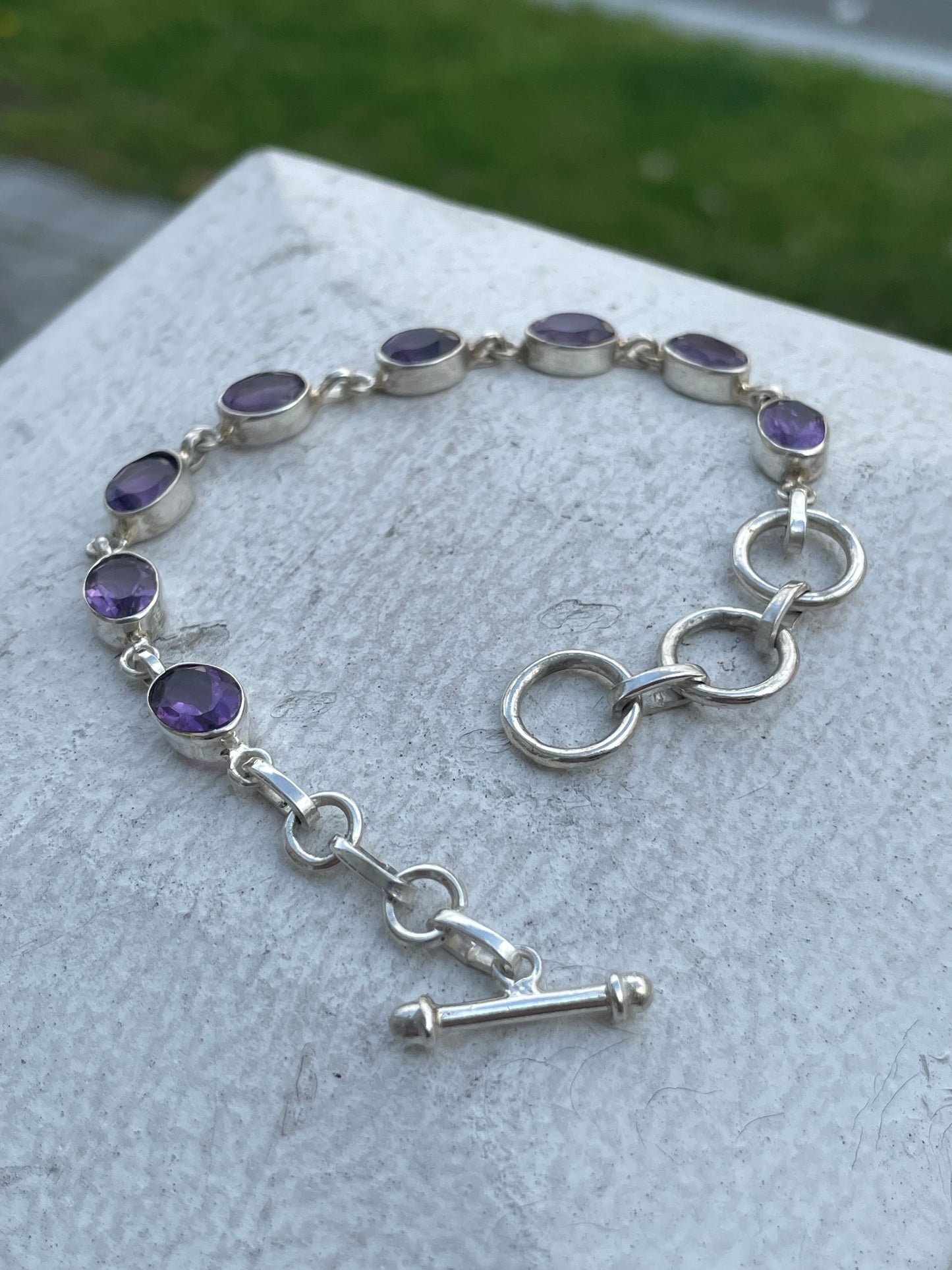 925 Sterling Silver Natural Amethyst Tennis Bracelet 7.5”
