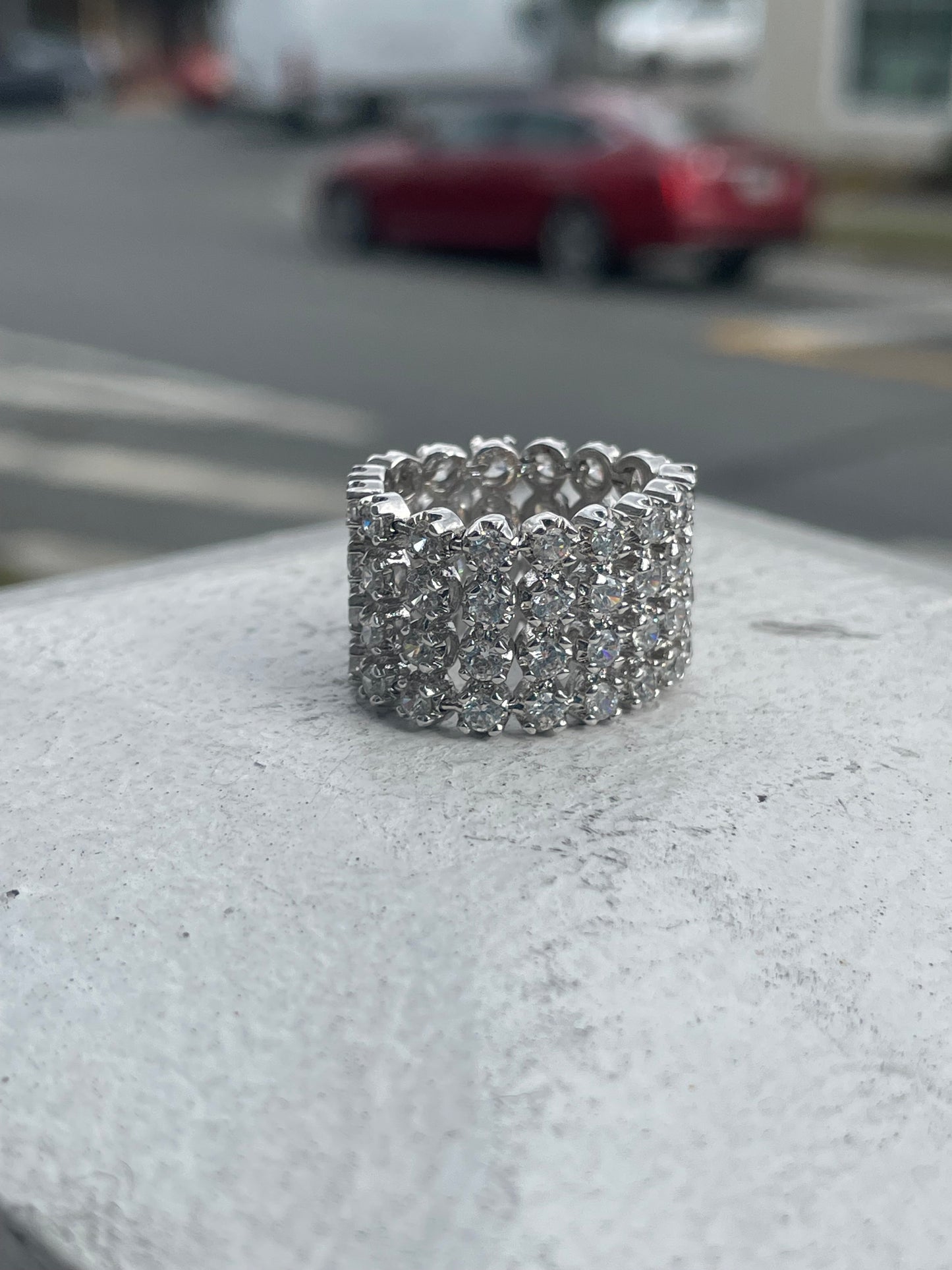 925 Sterling Silver 4 Row Cz Flex Band Eternity Ring Size 6.5