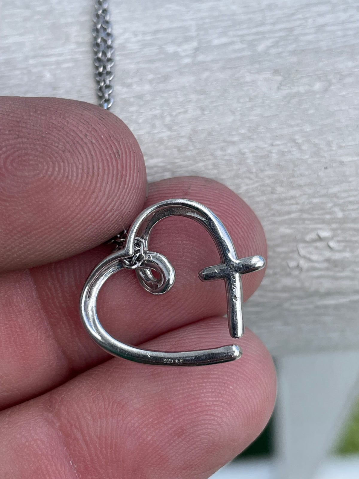 Designer Hallmark 925 Sterling Silver Diamond Faith Cross Open Heart Necklace