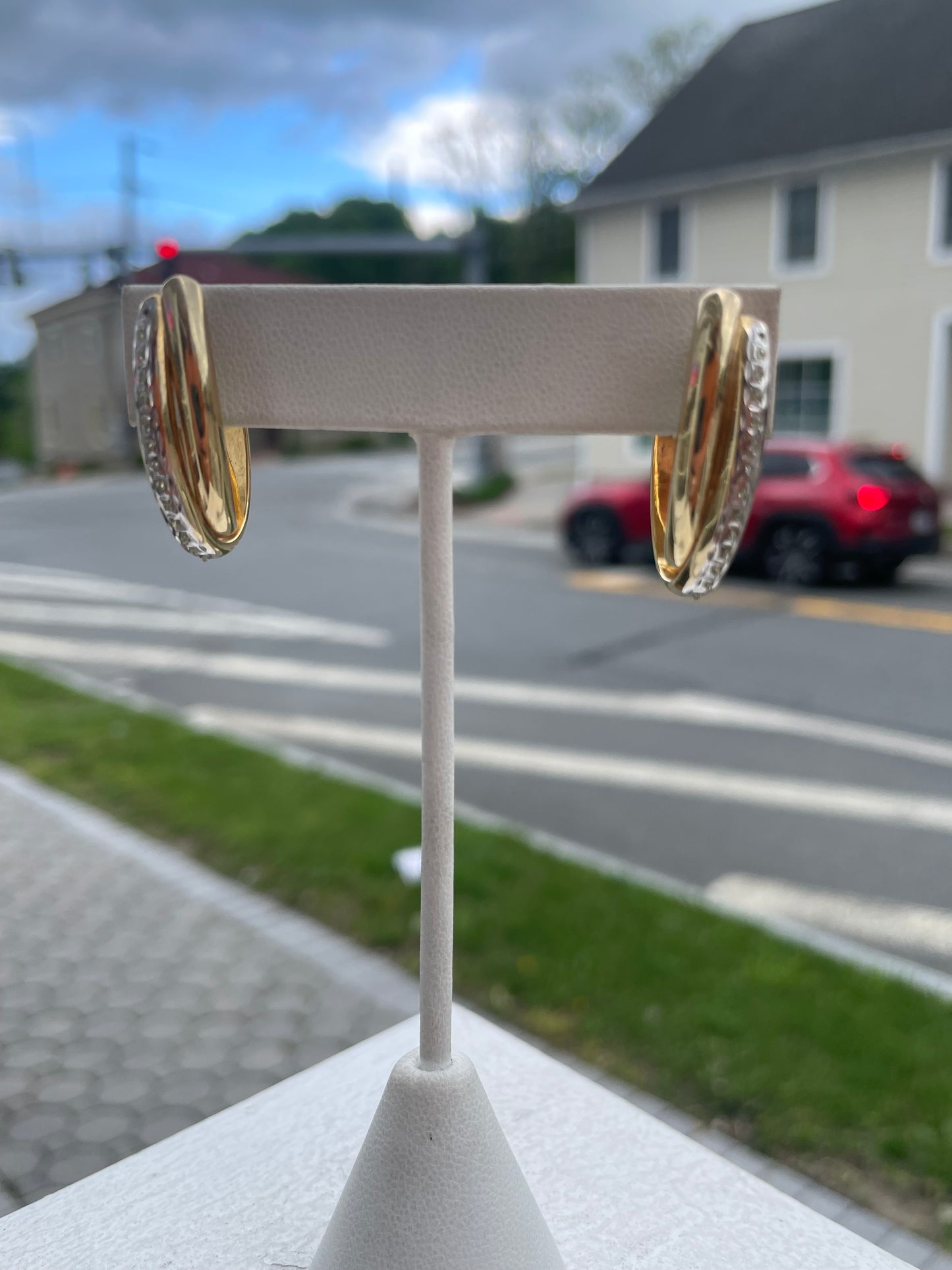 925 Sterling Silver Vermeil Oval Diamond Empire Hoop Earrings