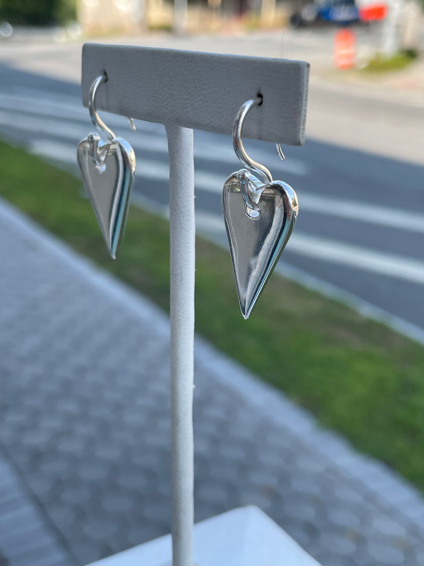 925 Sterling Silver Dangling Signet Heart Earrings