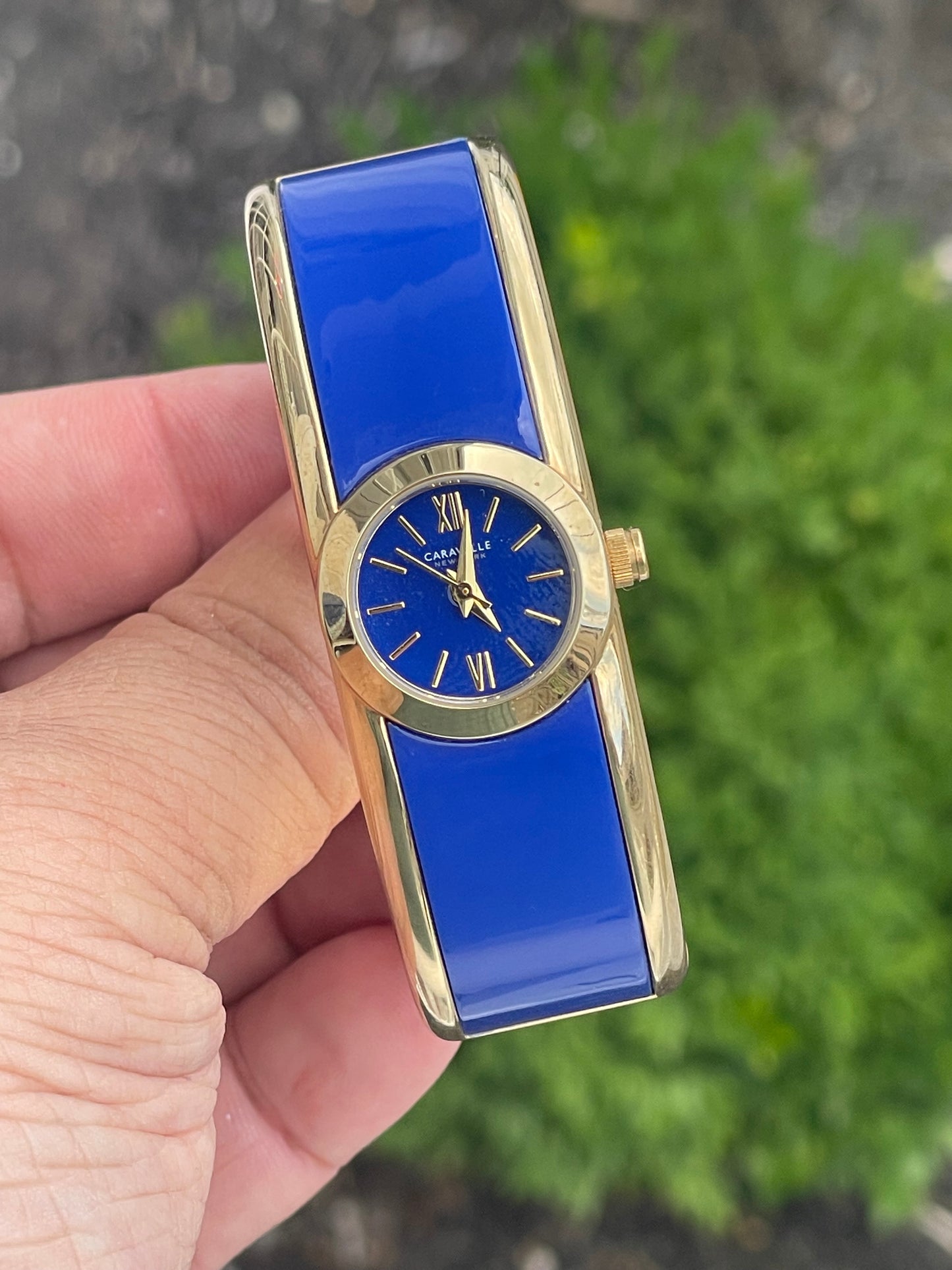 Caravelle by Bulova Royal Blue & Gold Bangle Bracelet Watch